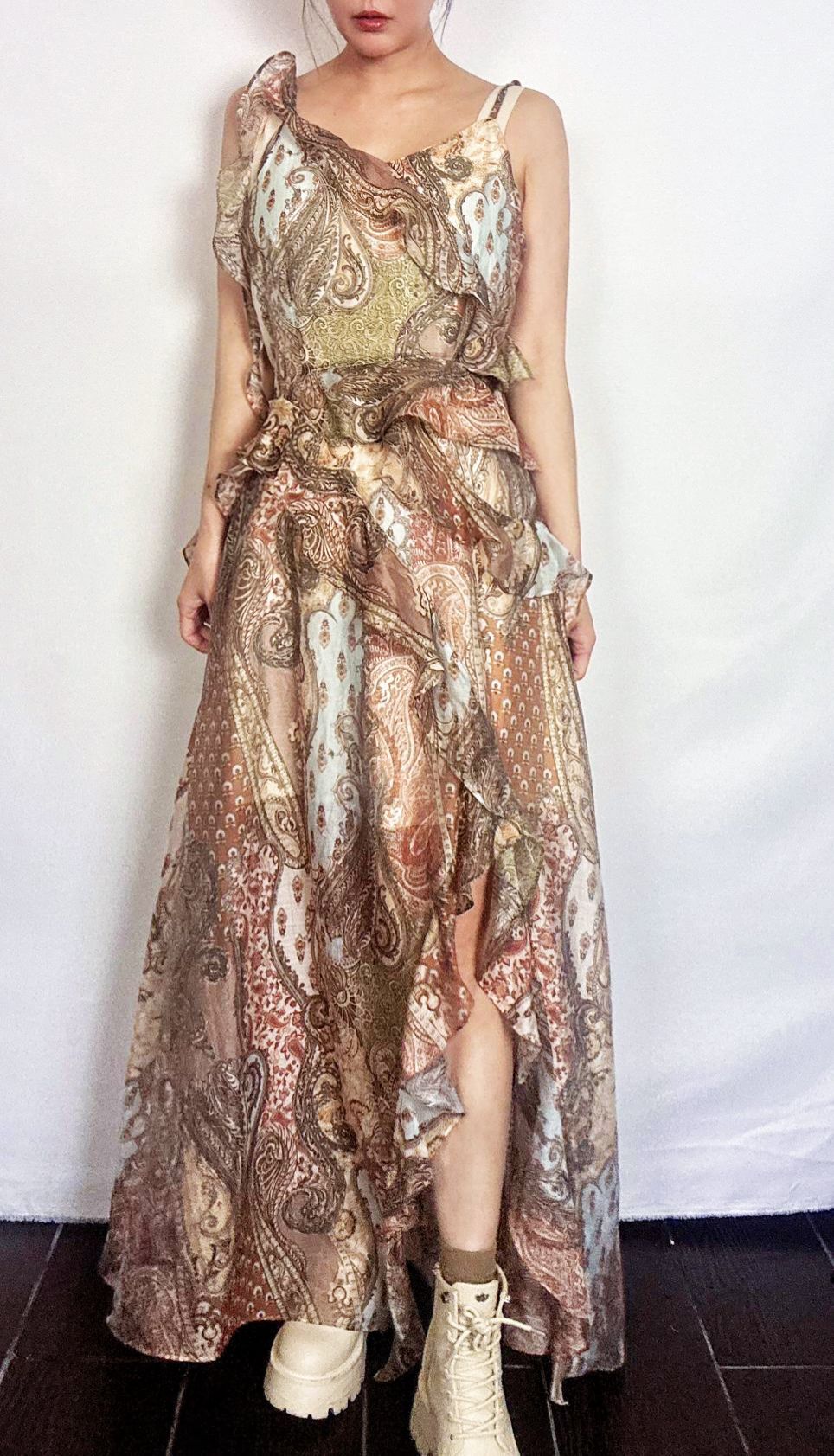 A19 G622528457 - 歐美渡假風荷葉邊杏花長裙