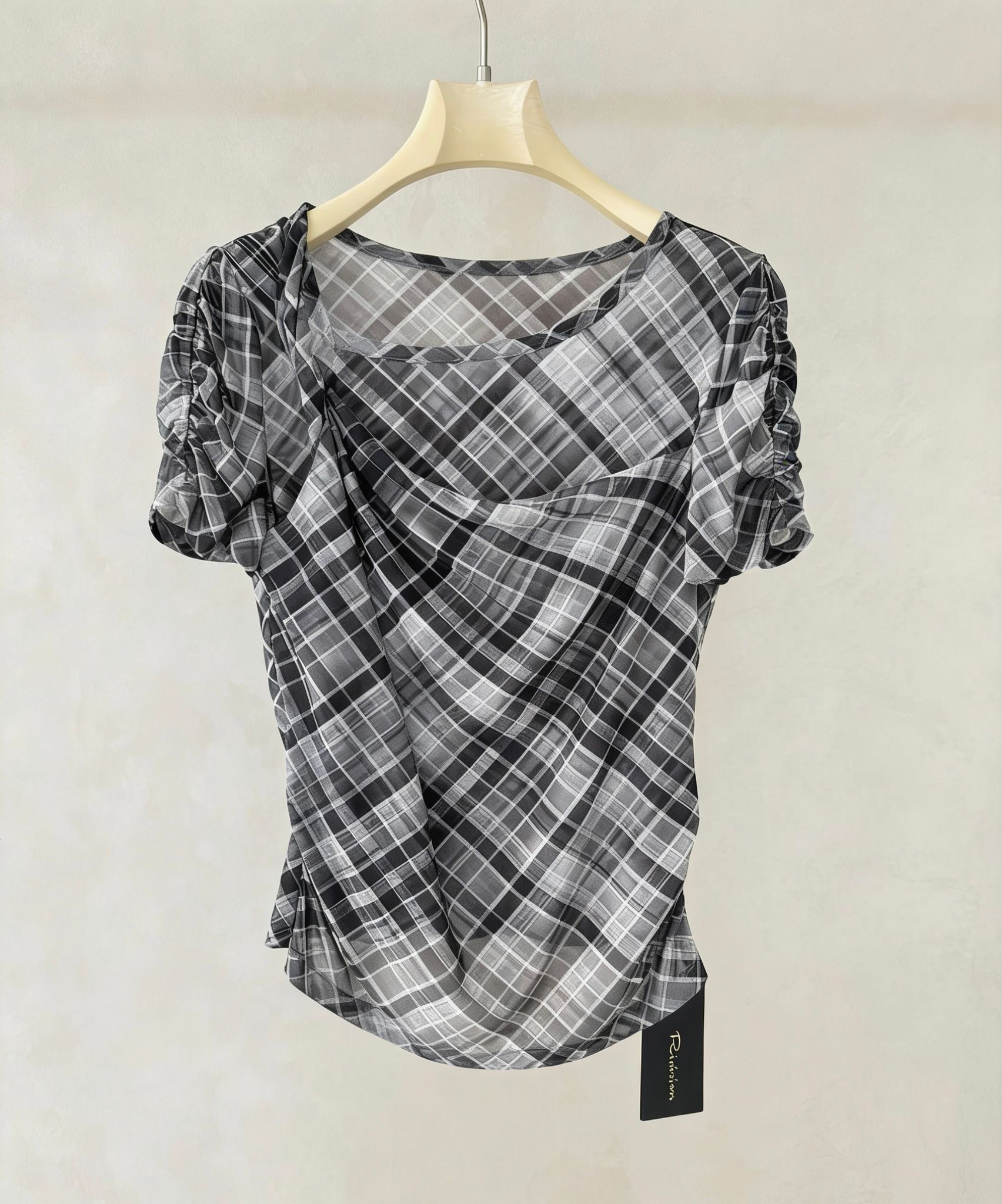 A30a 621028610 撞色格紋上衣 - 灰色