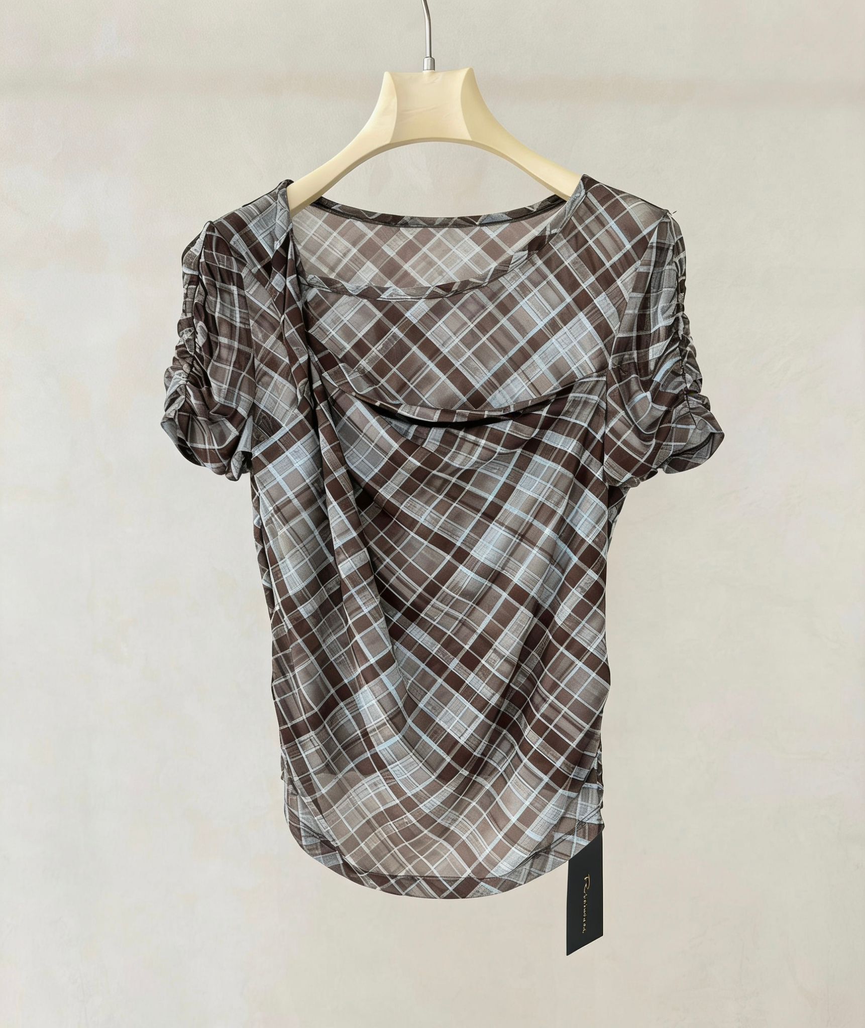 A30b 621028610 撞色格紋上衣 - 啡色