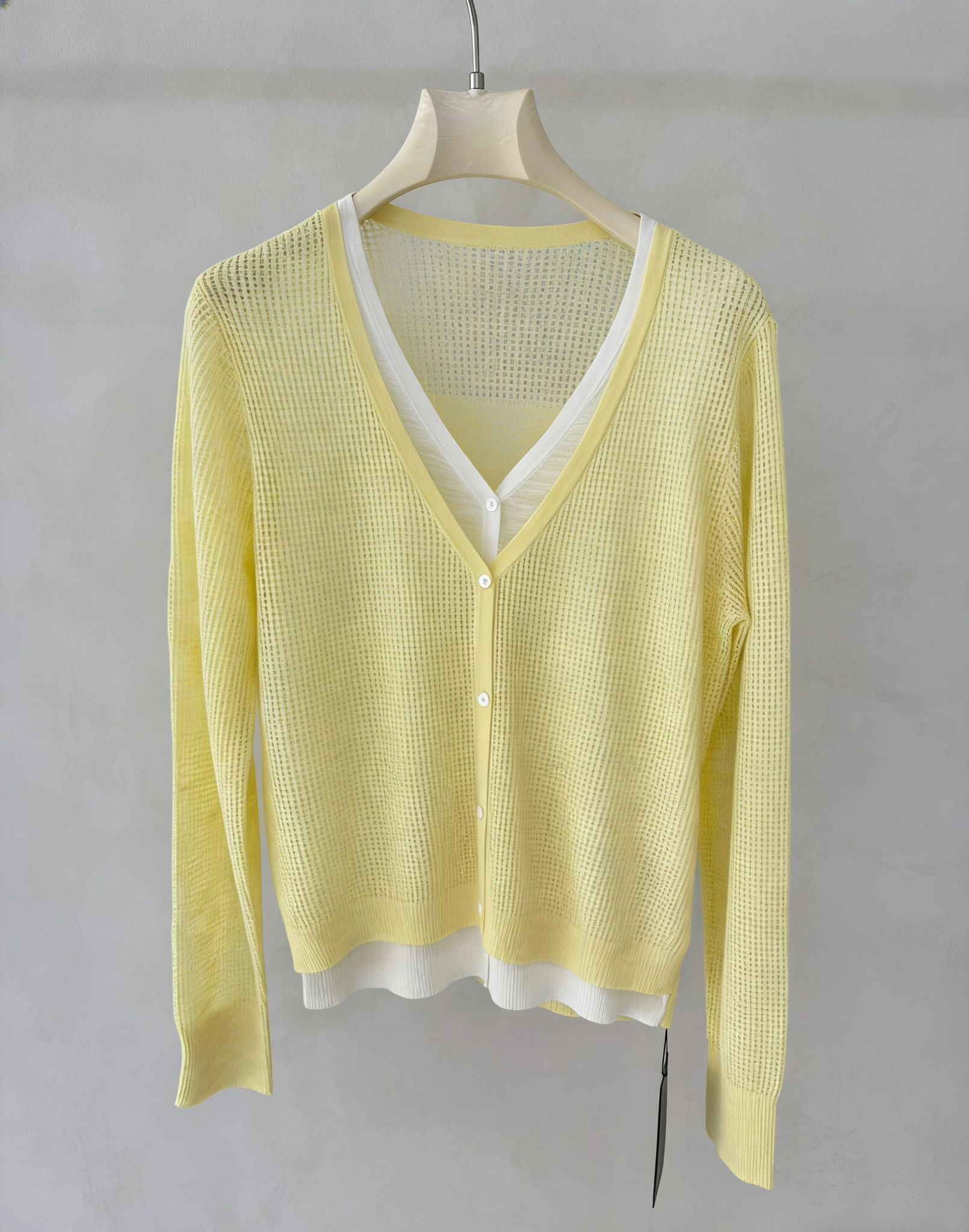 A32a 620628479 假兩件V領開胸外套 - 黃色