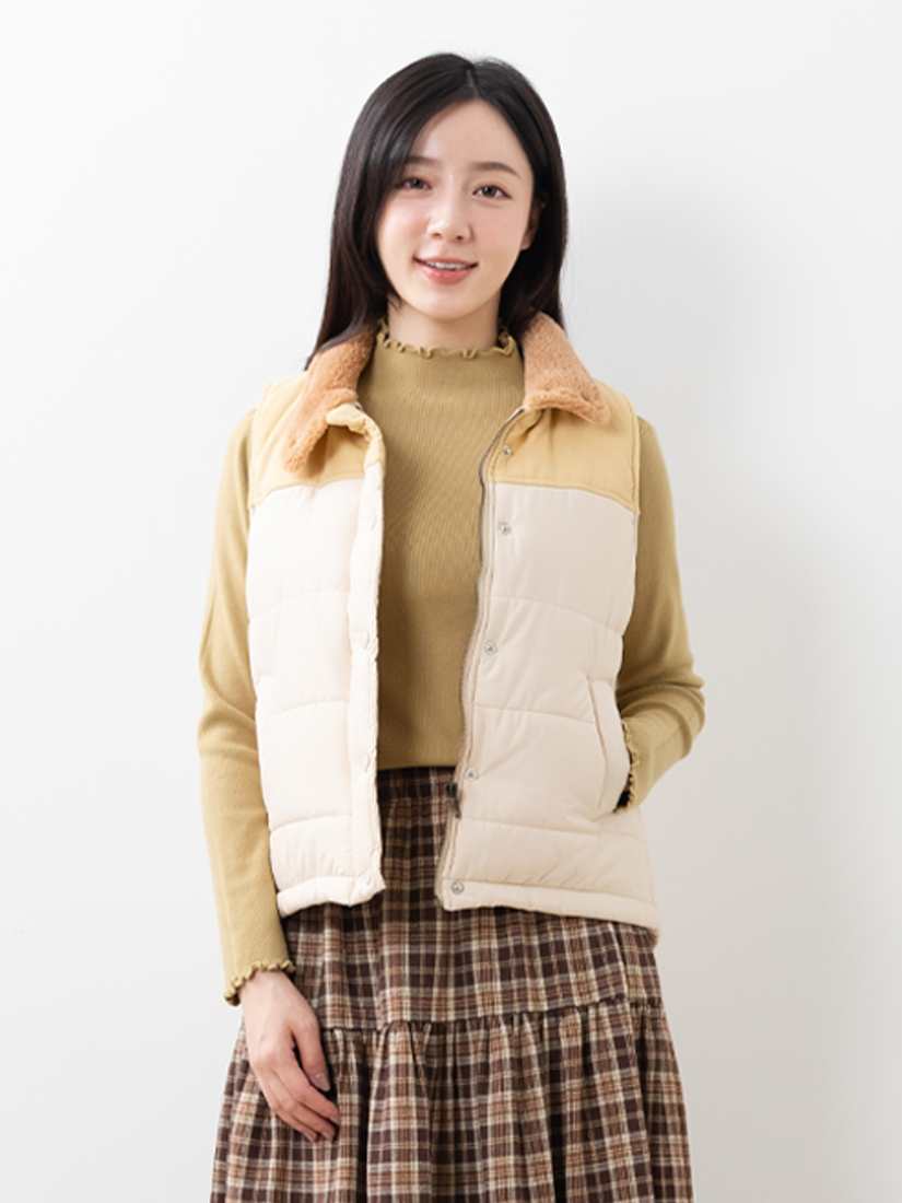 溫暖毛領條絨鋪棉背心