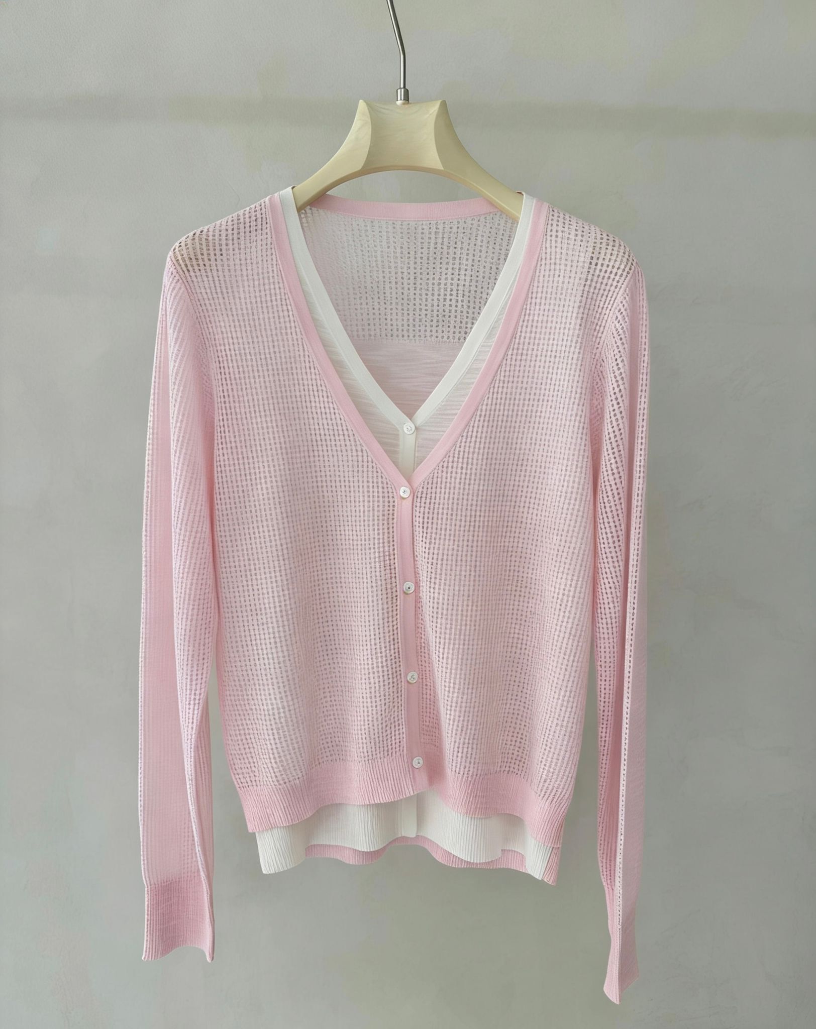 A32c 620628479 假兩件V領開胸外套 - 粉色