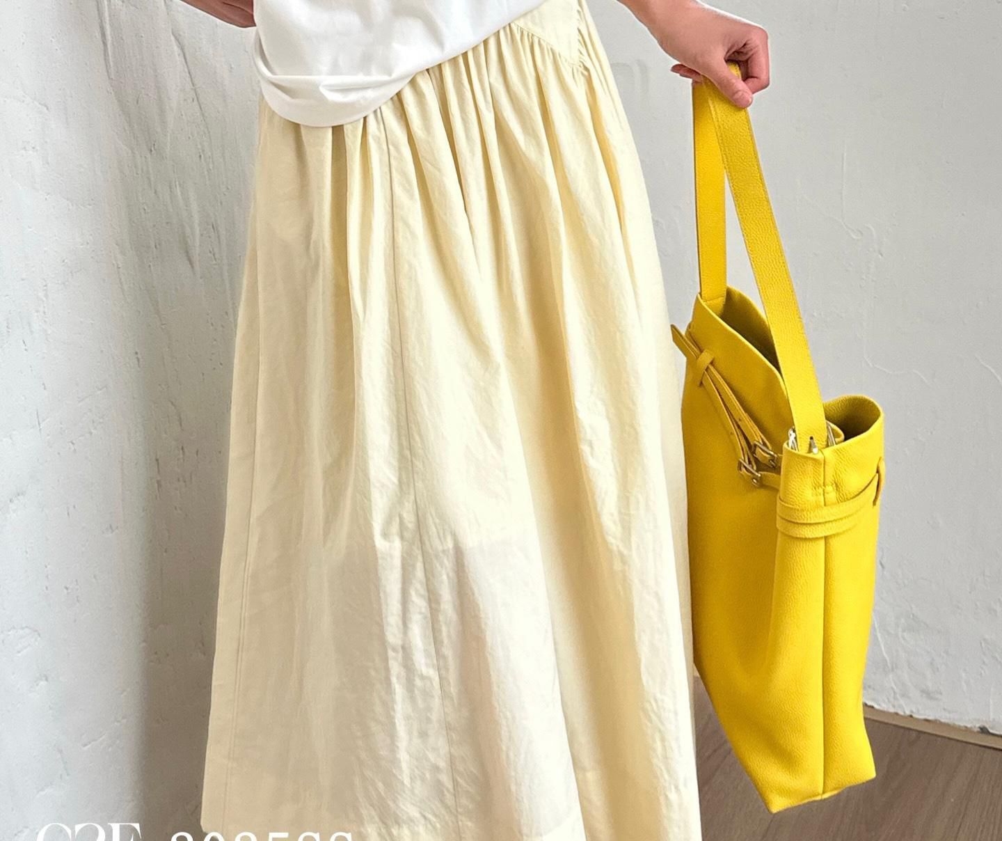 A38a G522724694 純色皺摺半身長裙 - 黃色