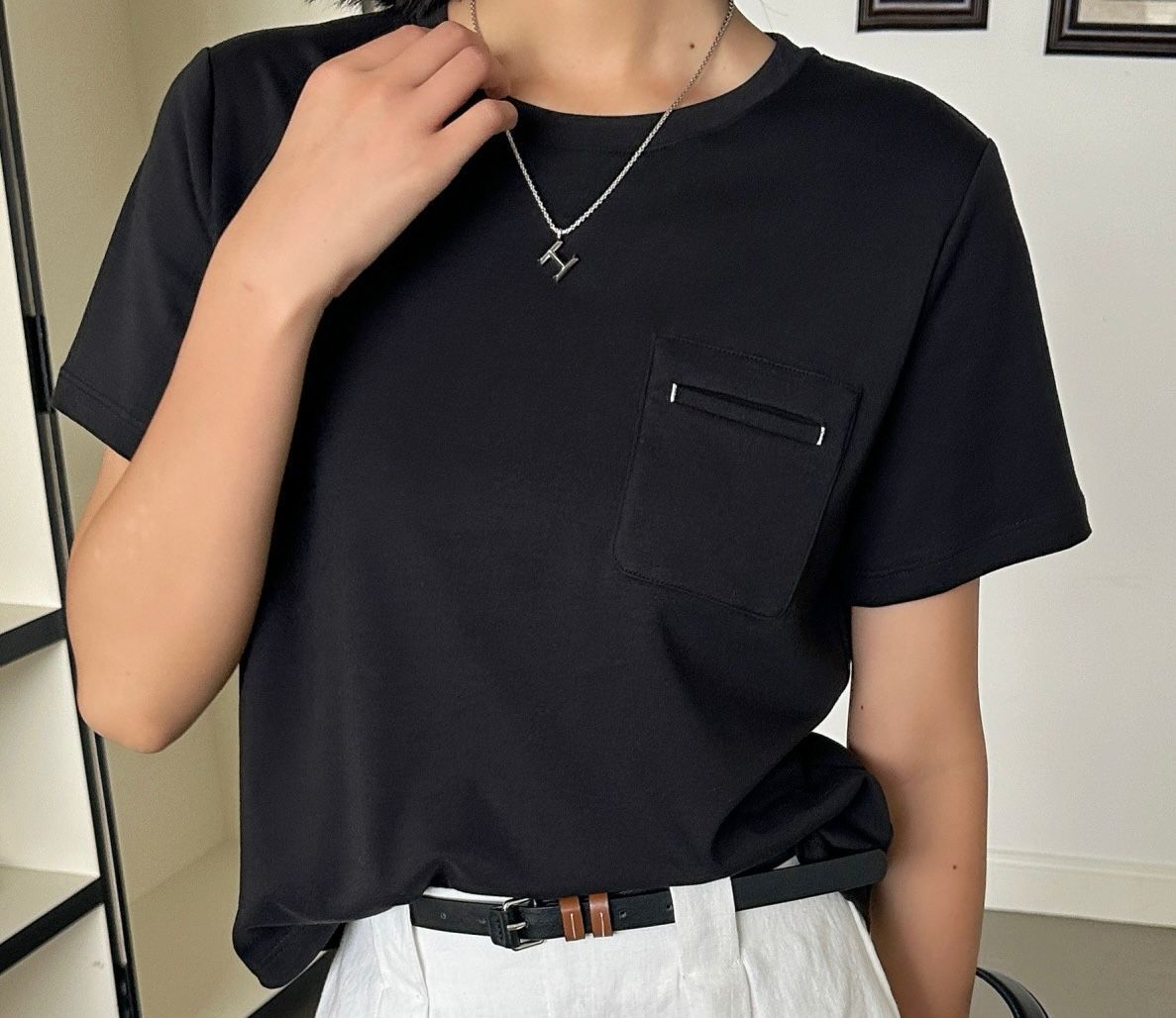 A39b G521025004 純色口袋設計短袖T-Shirt - 黑色