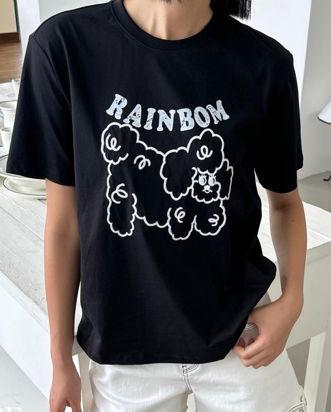 A42a G521024734 RAINBOM狗仔圖案T-Shirt - 黑色