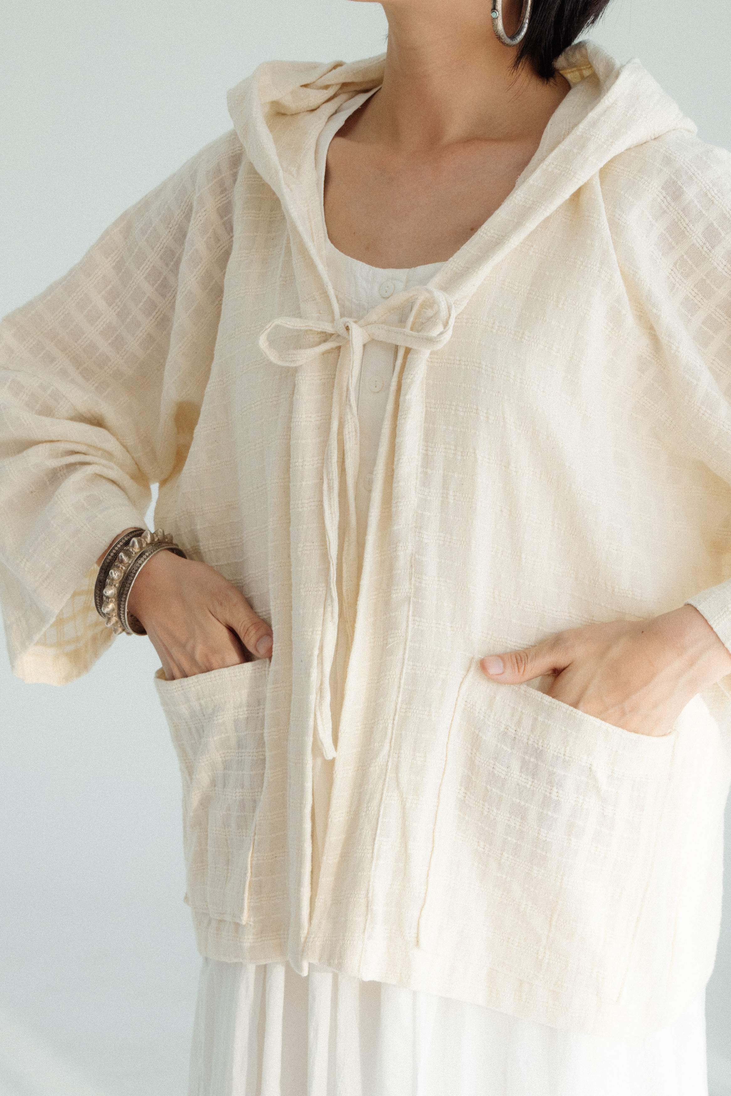 清邁純棉連帽外套_白格