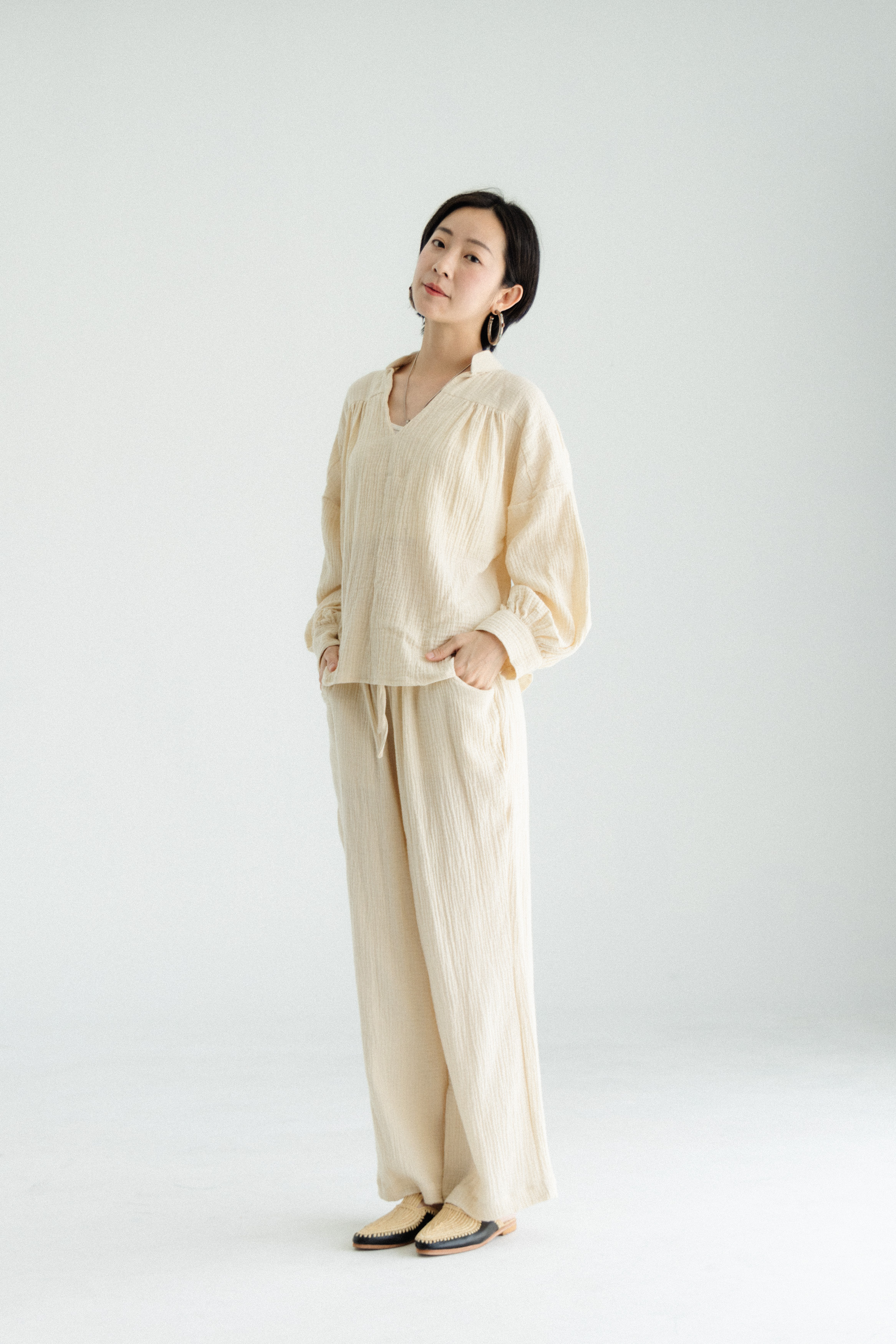 清邁純棉寬褲_米白