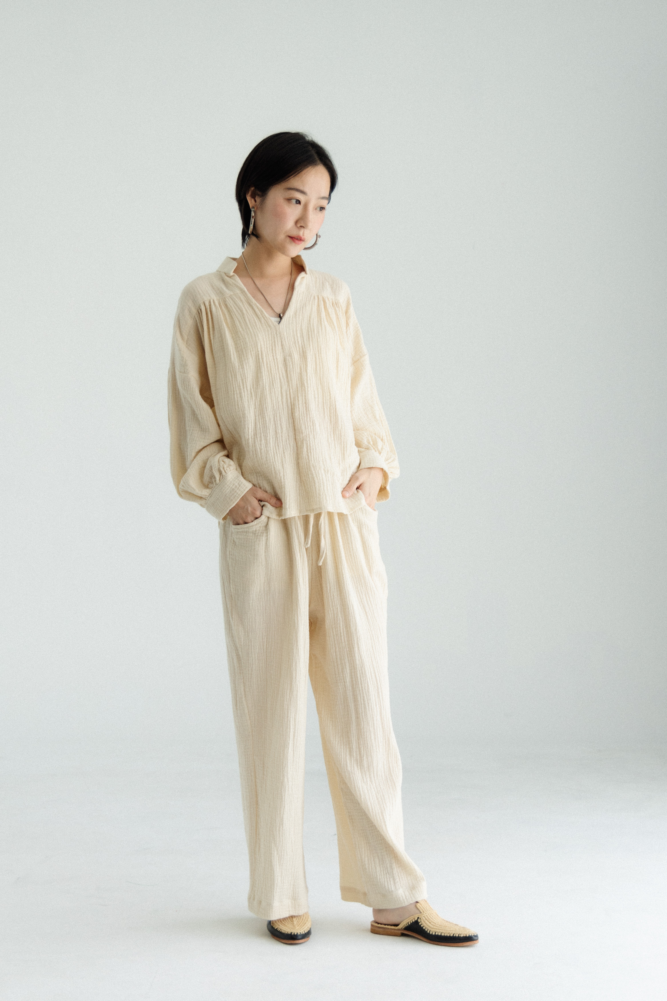 清邁純棉寬褲_米白