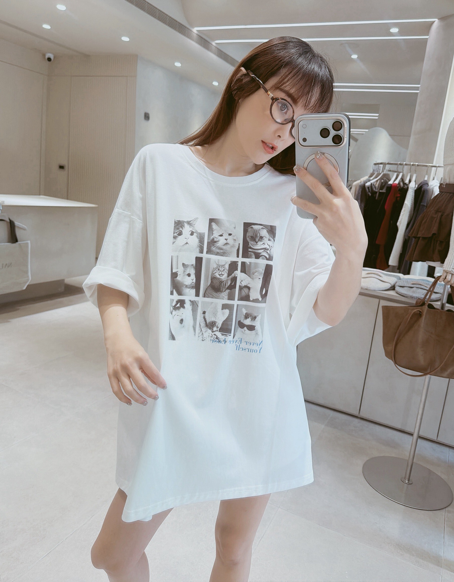 九宮格驚訝貓咪棉質上衣