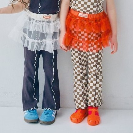 日本 90-140 木耳滾邊彈性喇叭褲 6色