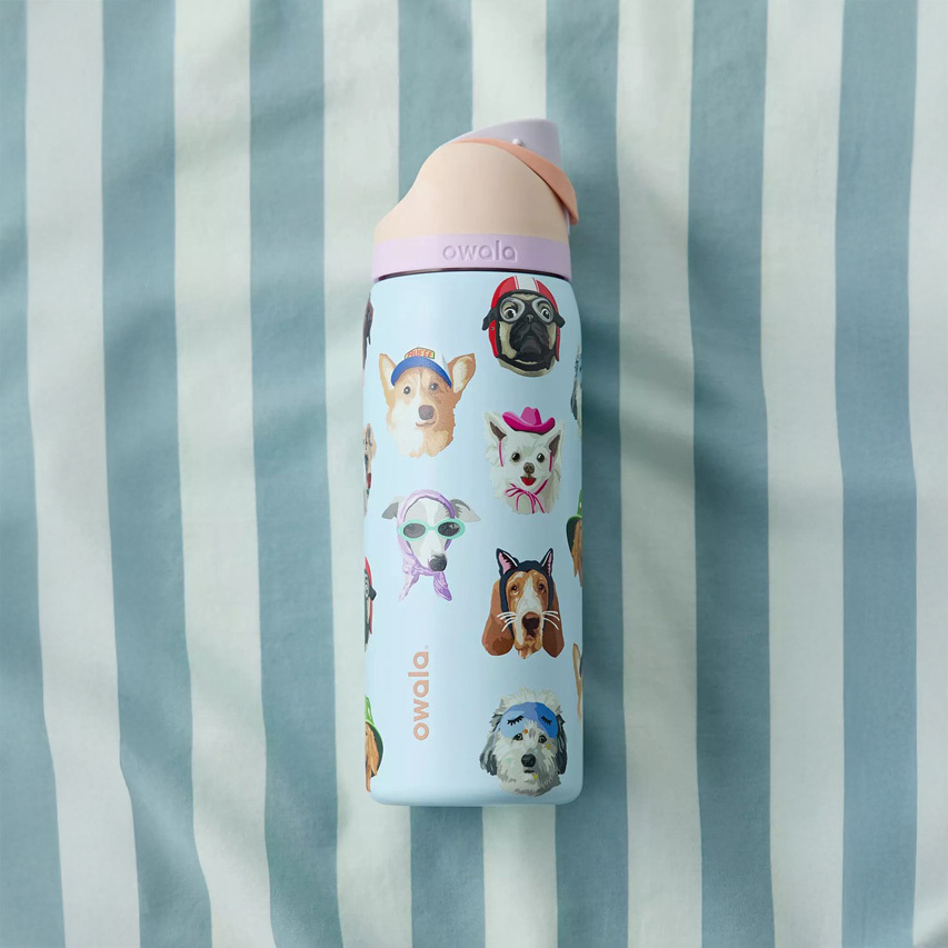 🇺🇸 OWALA FreeSip 狗狗拼貼 不鏽鋼保溫杯 直飲杯 吸管杯 32oz 946ml / 預購