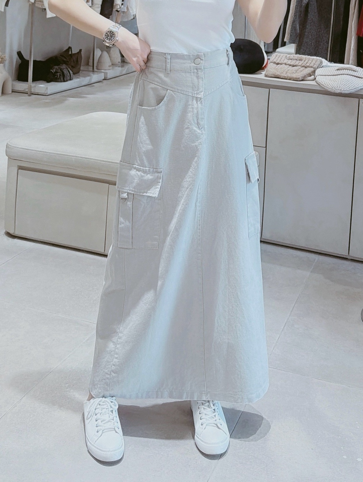 V字車線水洗工裝長裙