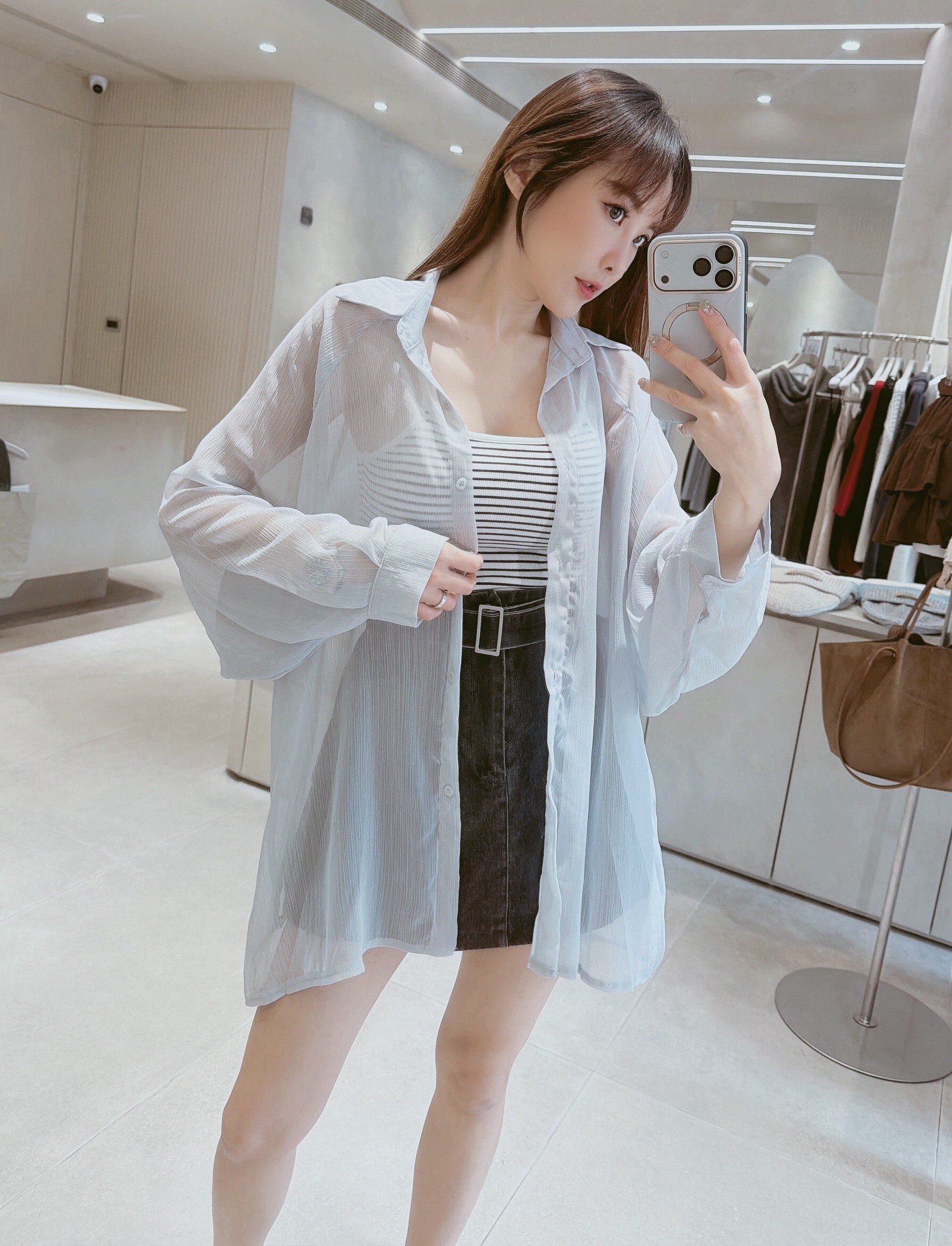 髮絲紋透感雪紡襯衫