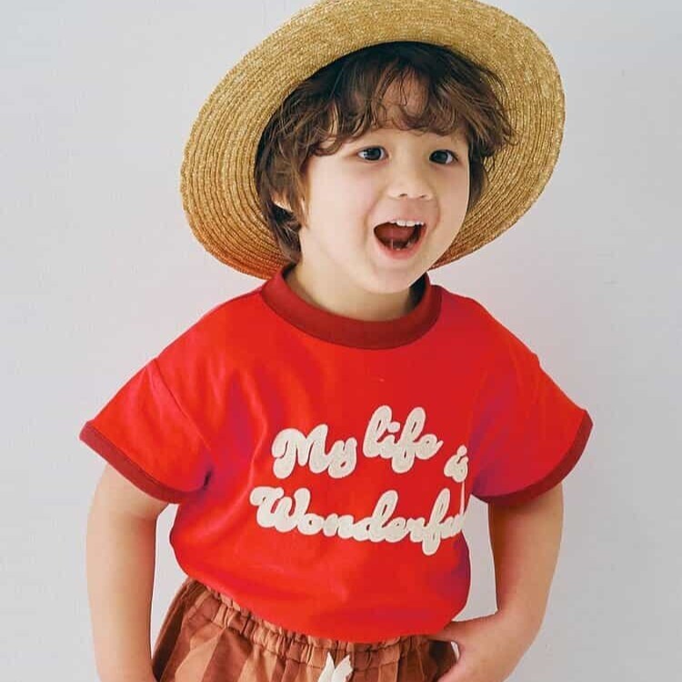 日本 90-140 貼布字母包邊上衣 4色