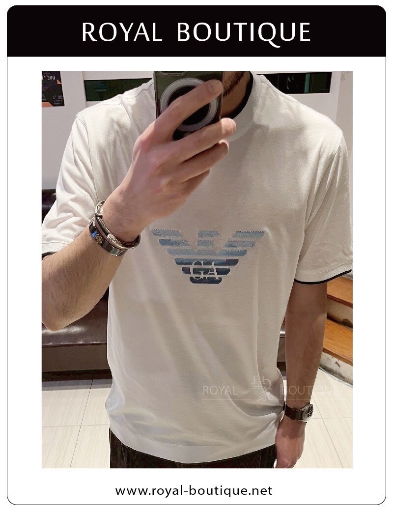 Emporio Armani 刺繡LOGO滾邊純棉短T