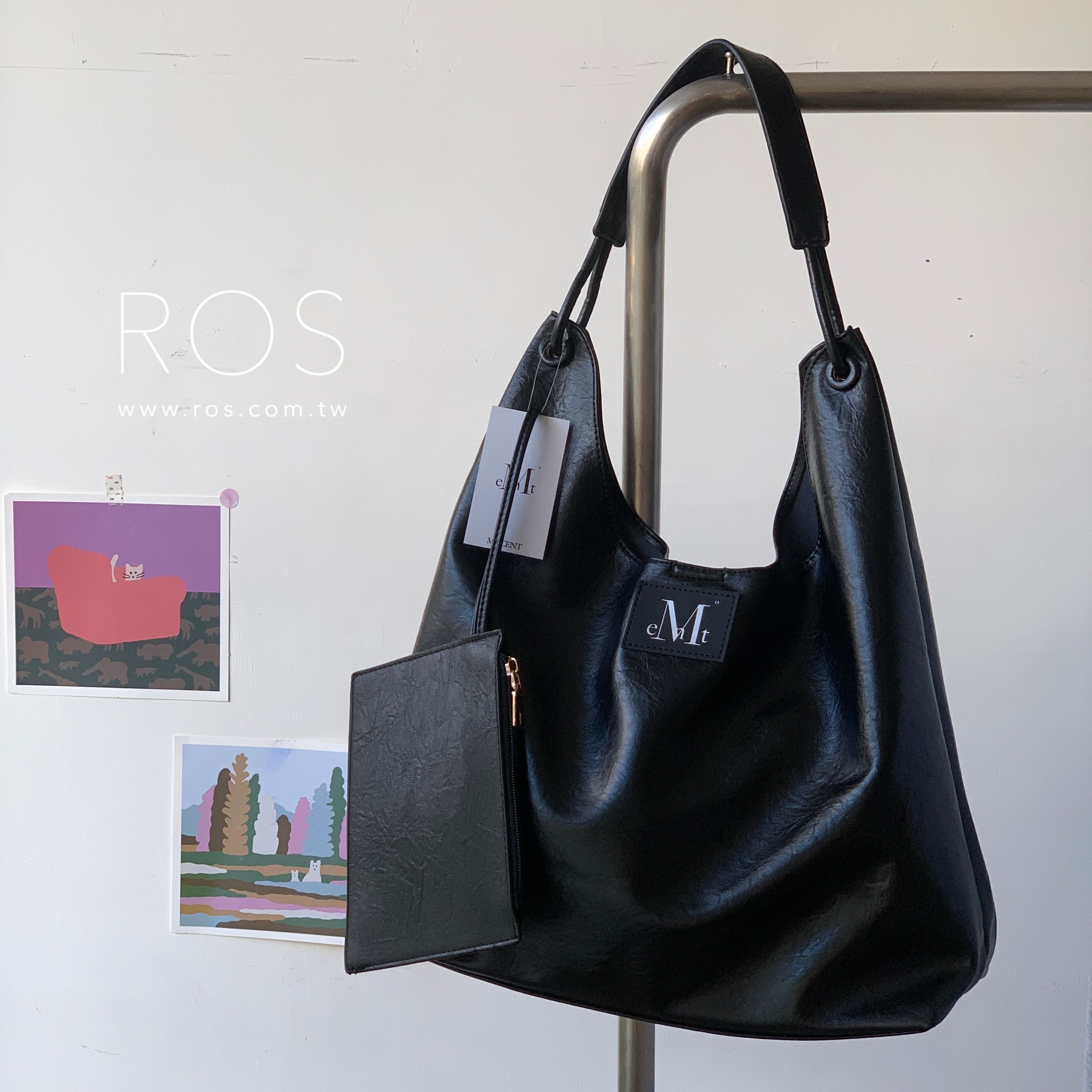 🇰🇷韓國 MUCENT 經典Logo 皮革肩背包 黑