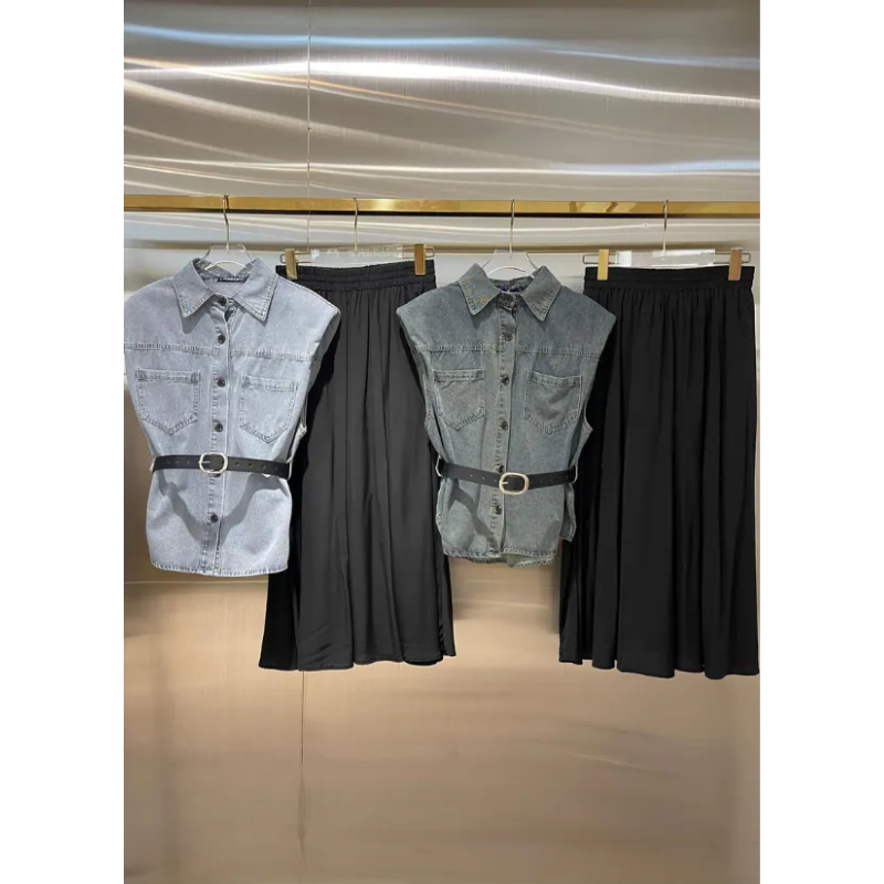 HKCG0302-015 SET馬甲+長款半裙套裝 (A15淺藍/B15深藍)