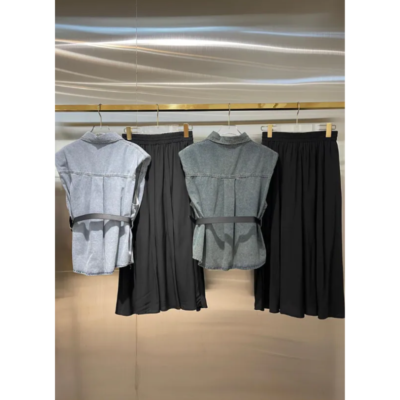 HKCG0302-015 SET馬甲+長款半裙套裝 (A15淺藍/B15深藍)