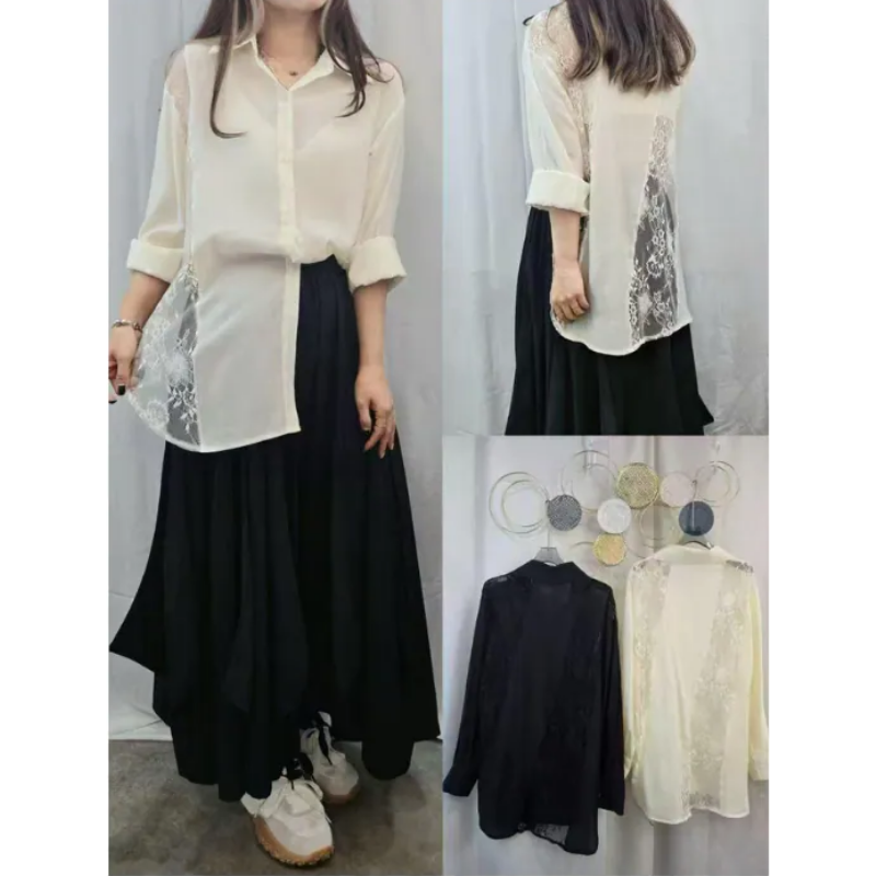 HKCG0302-022 TOP蕾絲襯衫 (A22黑/B22米)