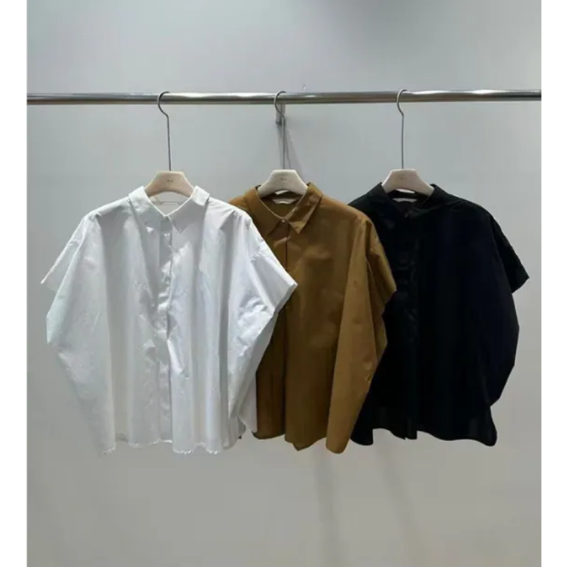 HKCG0302-023 TOP休閒短袖襯衫上衣 (A23白/B23啡/C23黑)