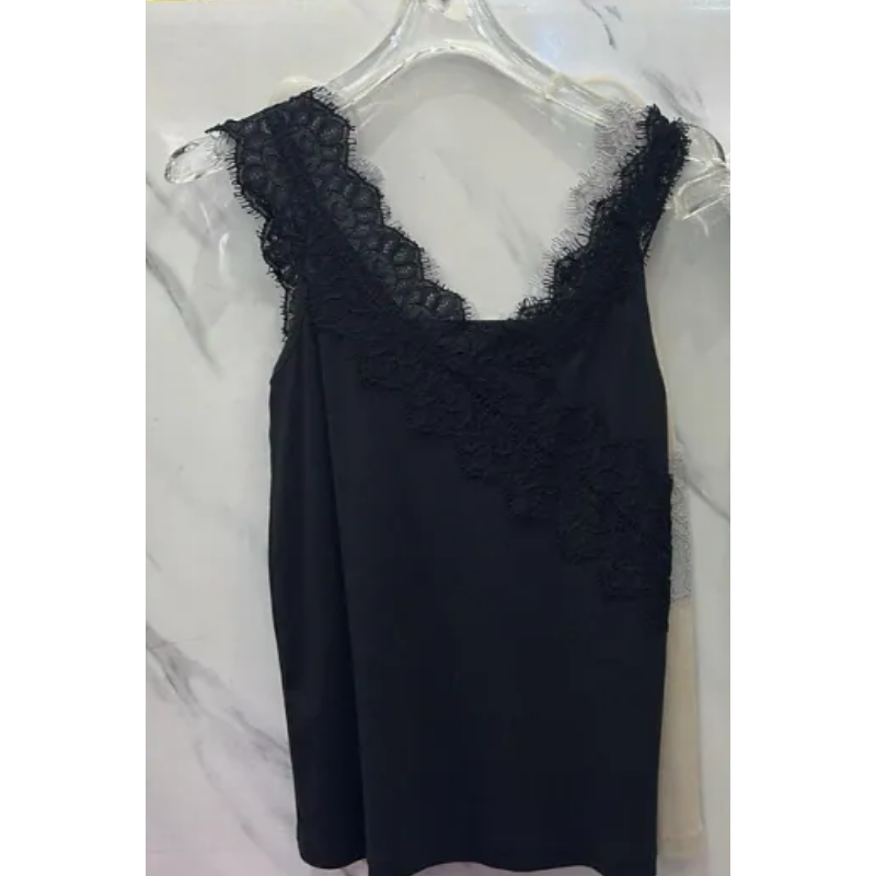 HKCG0302-025 TOP黑色蕾絲拼接打底背心 (A25)