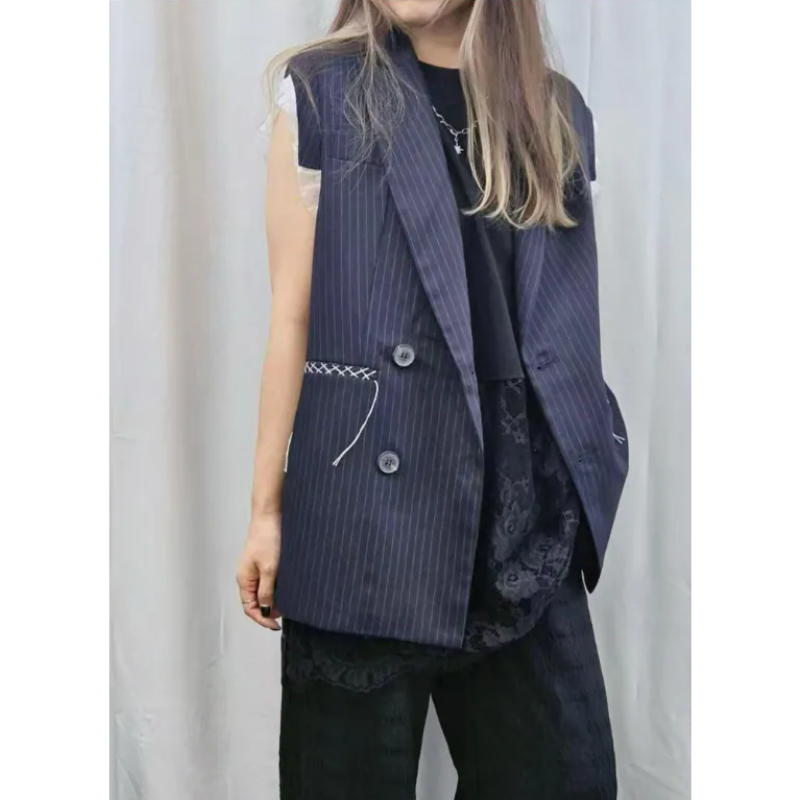 HKCG0302-035 JAC深藍色豎條紋西裝馬甲 (A35)