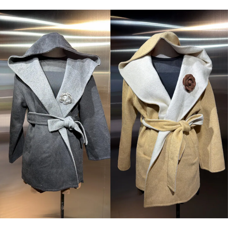 HKCG0302-037 JAC連帽羊絨大褸 (A37黑色/B37卡其)