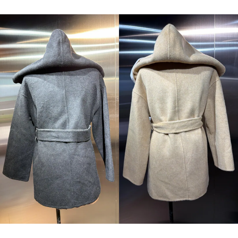 HKCG0302-037 JAC連帽羊絨大褸 (A37黑色/B37卡其)