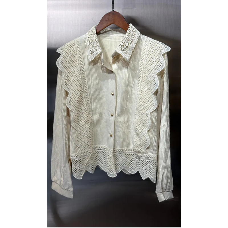 HKCG0302-050 TOP杏色鏤空長袖衫 (A50)