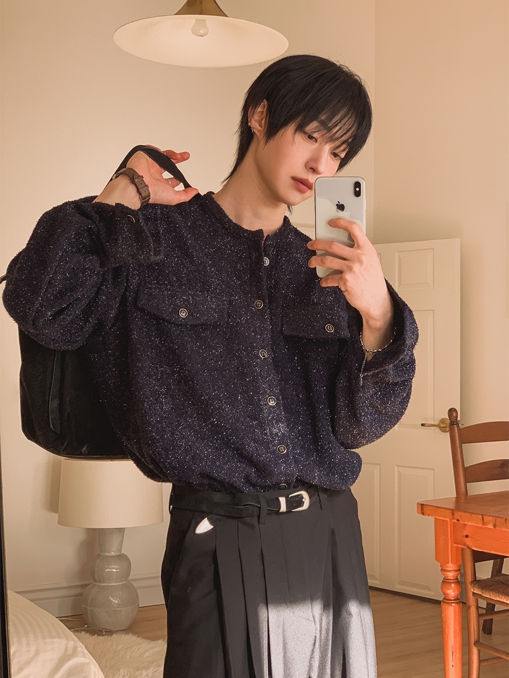 馬爾閃亮粗花呢短款夾克