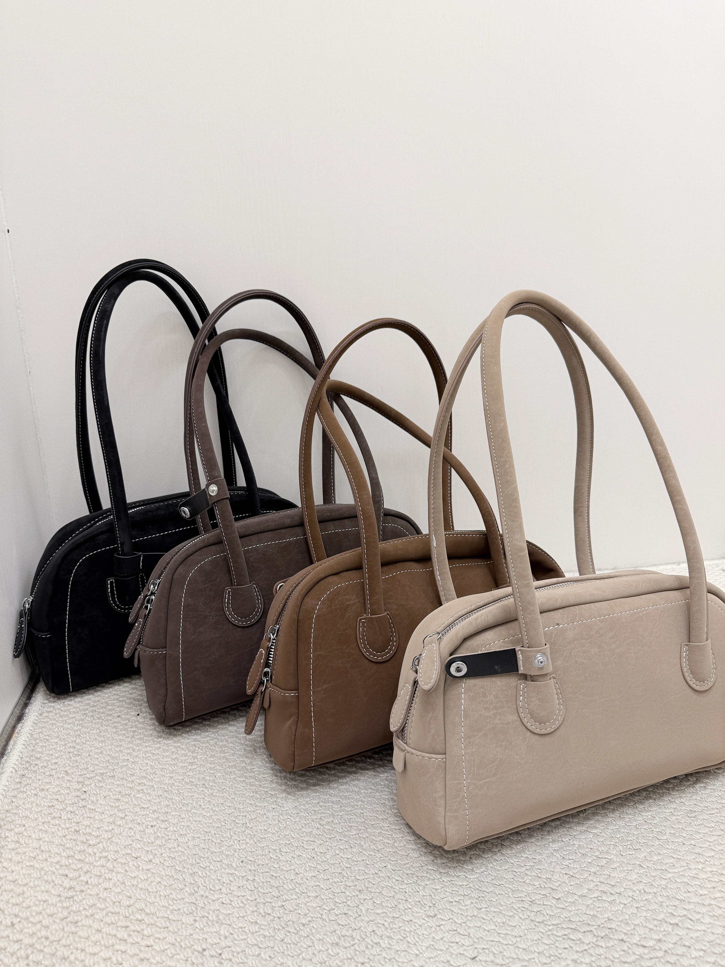 A0309｜4色入𖤐´-大地色系單肩麂皮保齡球袋ᐟᐟ🤎𖤐˖☽