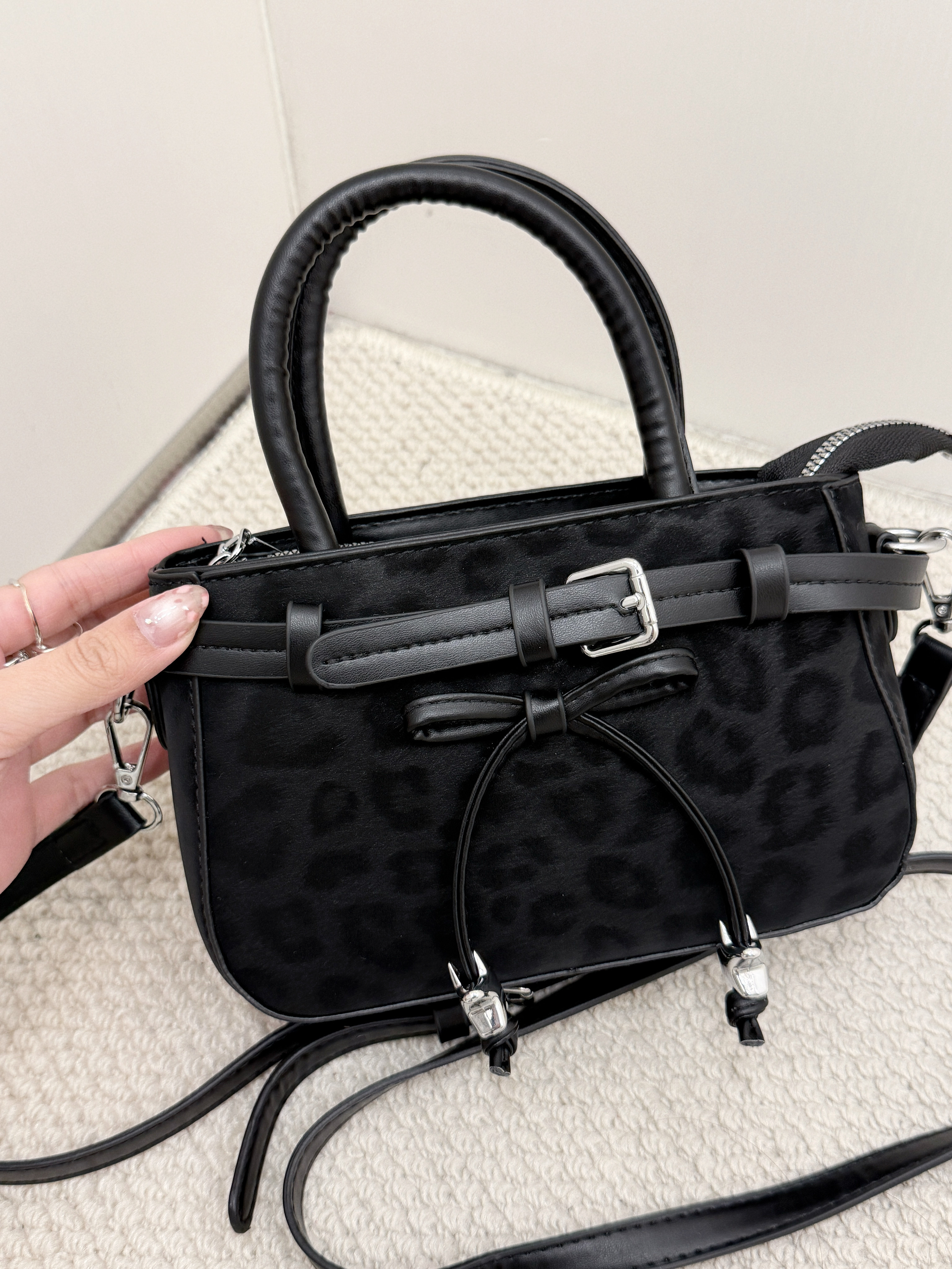 A0308｜重點推介！蝴蝶結豹紋星星麂皮袋˚*.∽★ ₊꒱