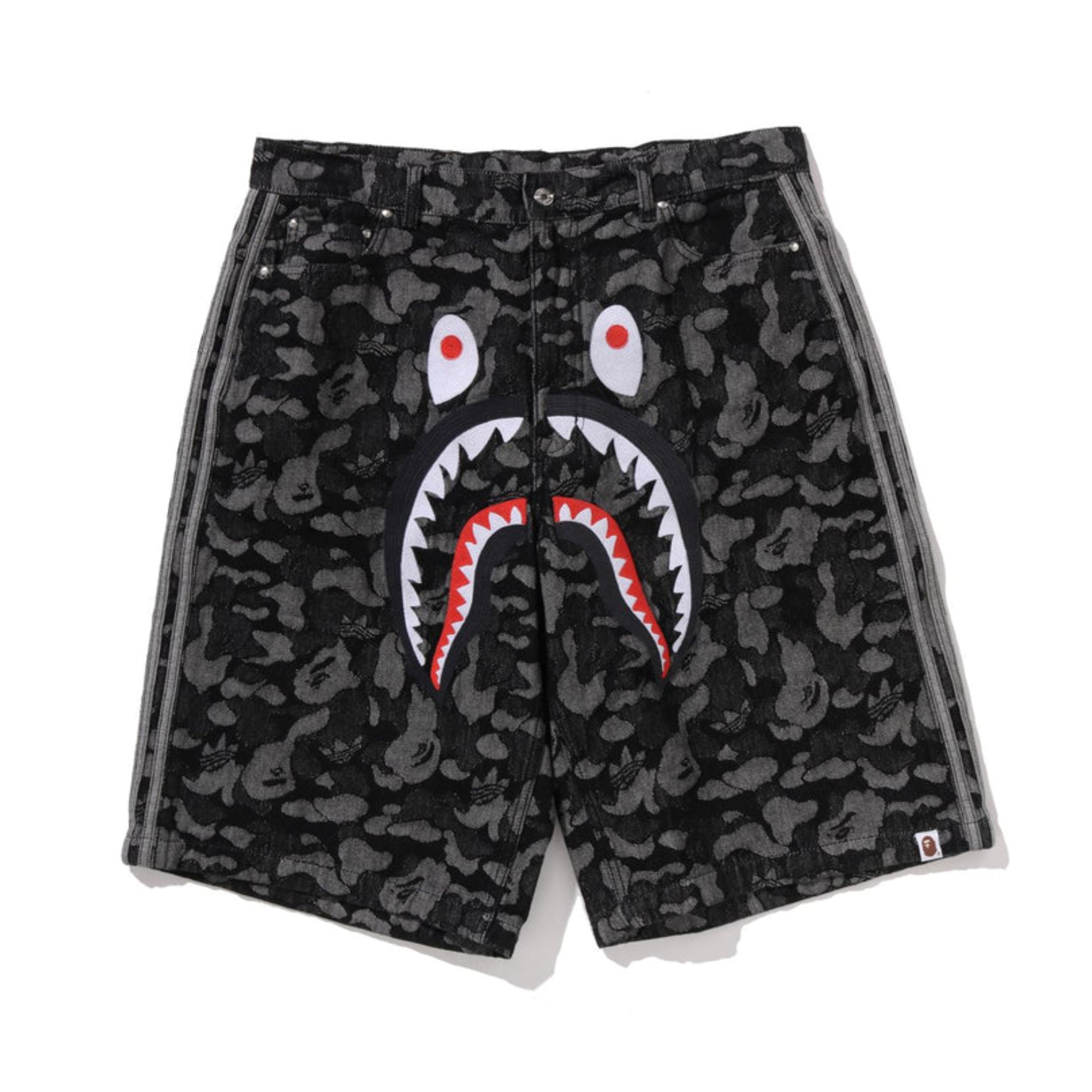 2026SS ADIDAS X A BATHING APE CAMO JACQUARD SHARK DENIM JORTS 聯名 鯊魚 牛仔 短褲 褲子 現貨 KF4917 / 1M23-151-901