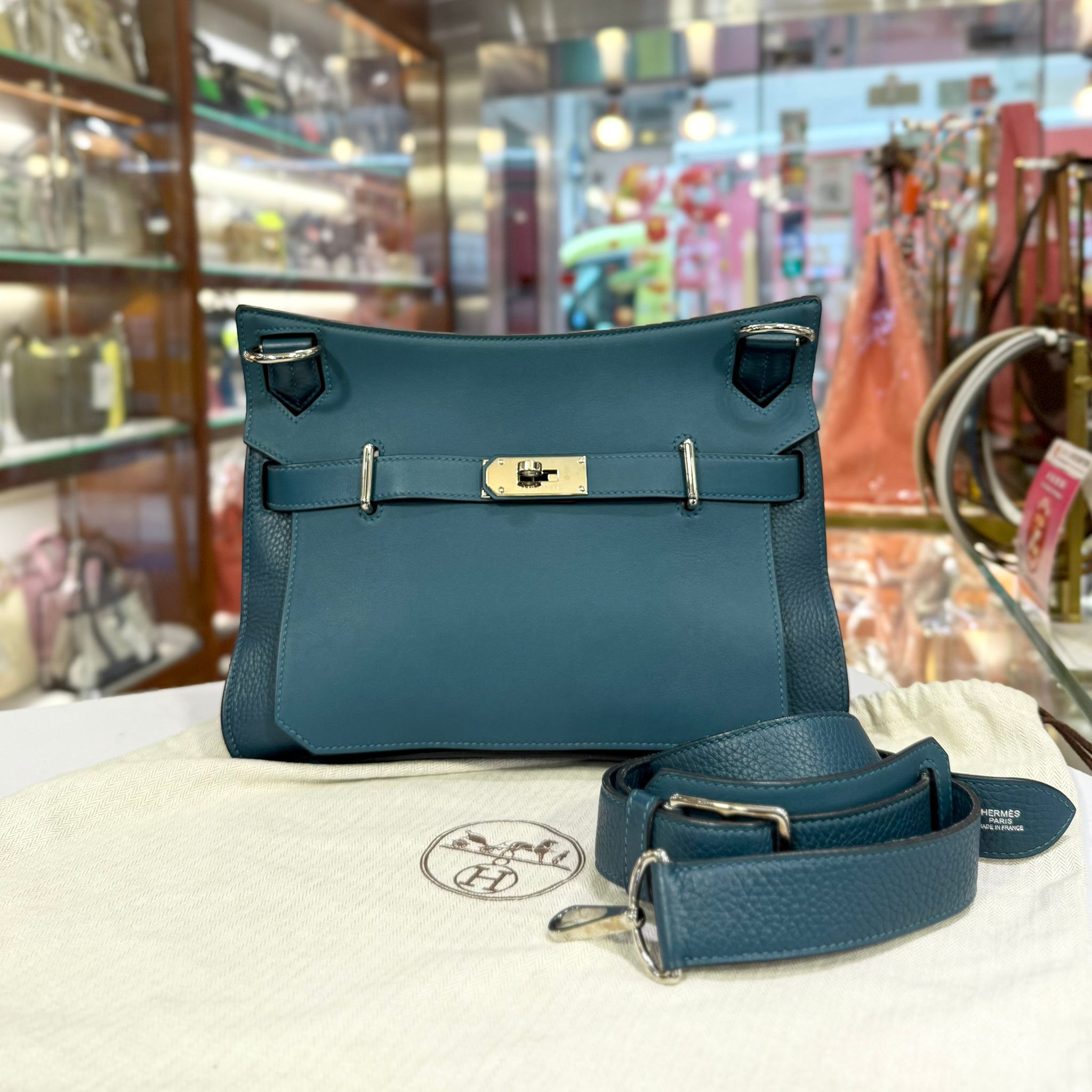 98%NEW二手HERMES Jypsiere 31 T刻 1P/Colvert Tc/Swift Phw 鴨子藍TC皮銀扣 #愛馬仕袋 #吉普賽包 #香榭站正品