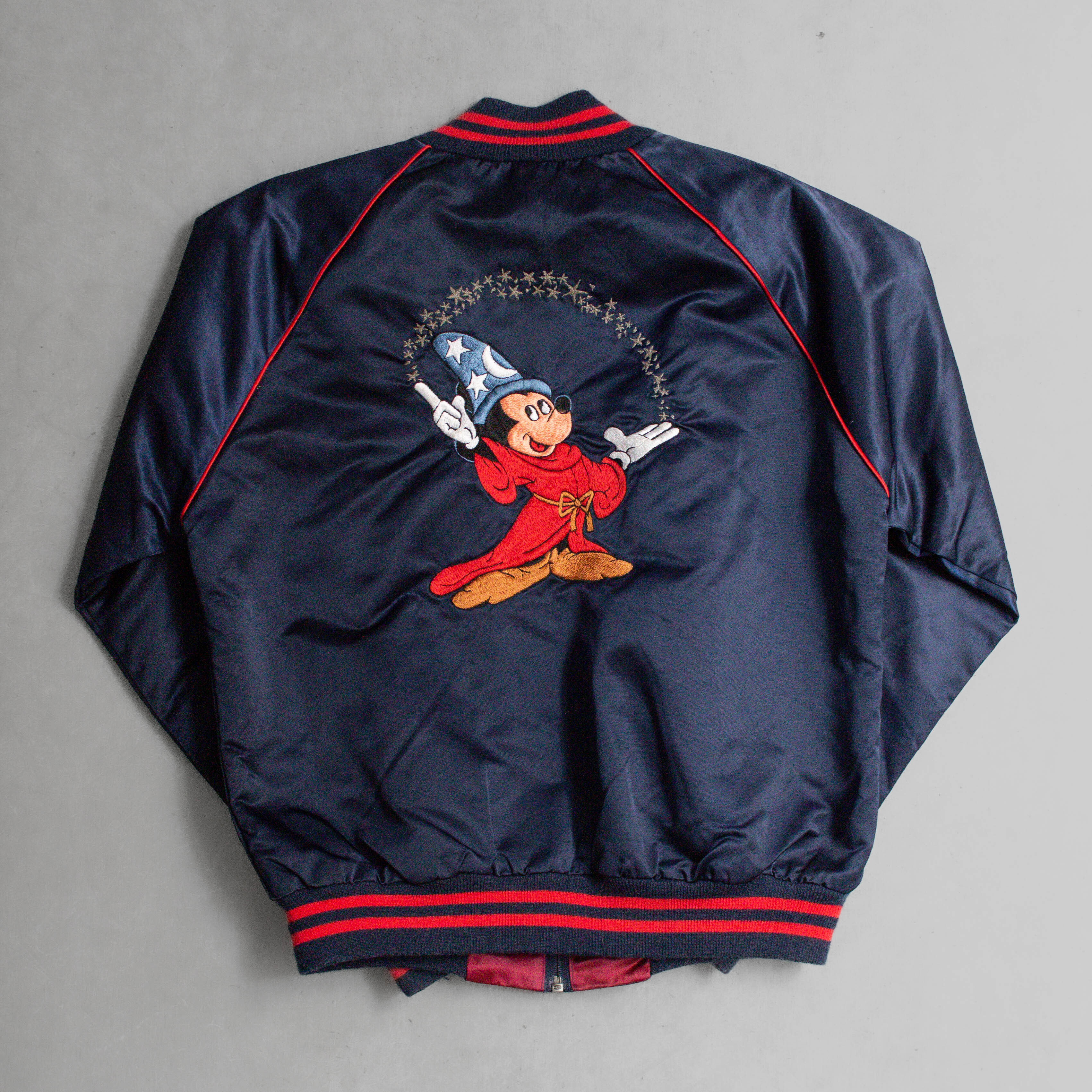 80S DISNEY SATIN BOMBER JACKET 美國製 迪士尼 深藍 緞面 防風 外套 夾克