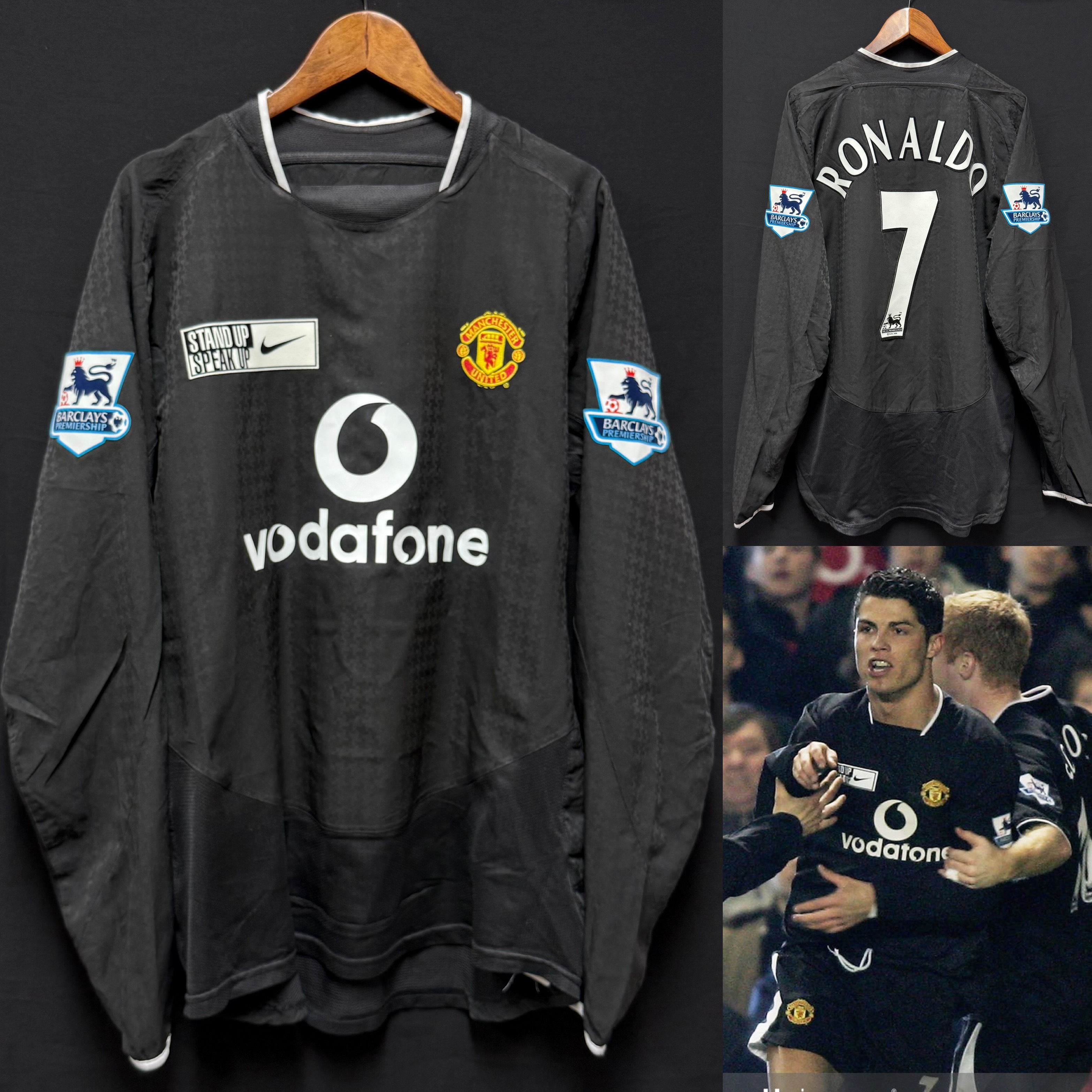 Manchester United 2004-2005 STAND UP SPEAK UP Nike L/S Away Shirt #7 RONALDO