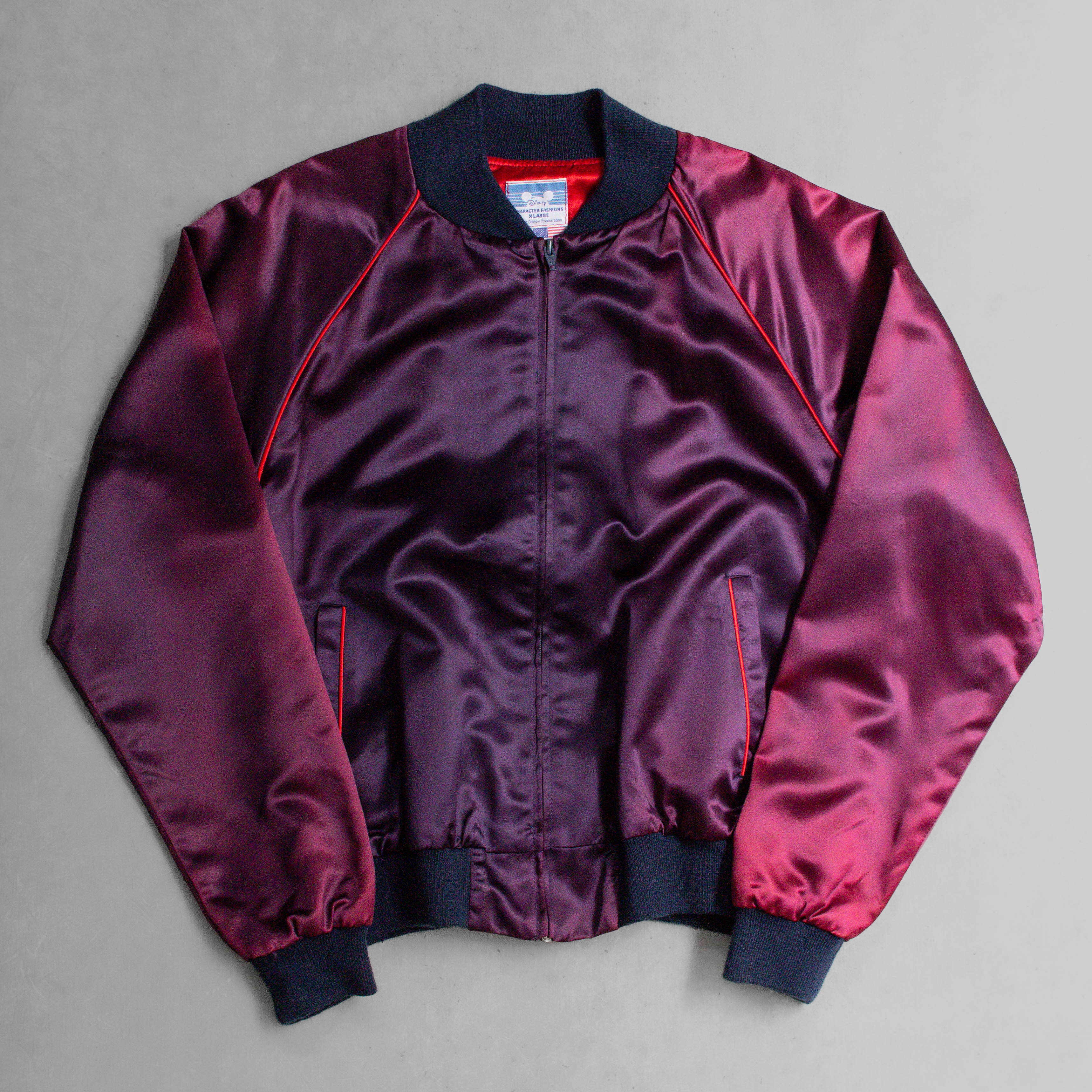 80S DISNEY SATIN BOMBER JACKET 美國製 迪士尼 紫紅 緞面 防風 外套 夾克