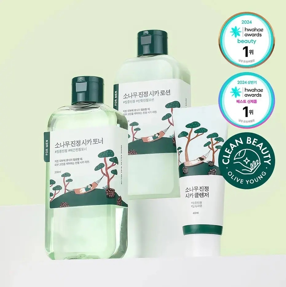 《Olive young連線》ROUND LAB For Men Pine Calming Toner200ml + cream 75ml+lotion40ml