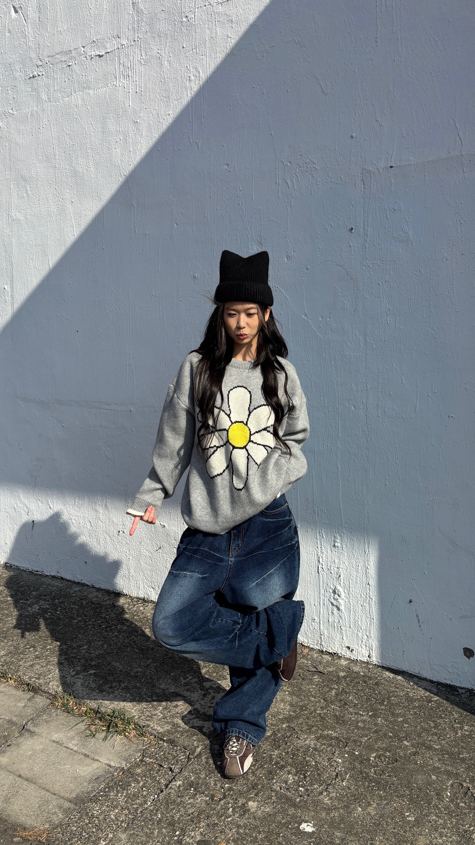 正韓 褶皺壓紋氣球牛仔褲