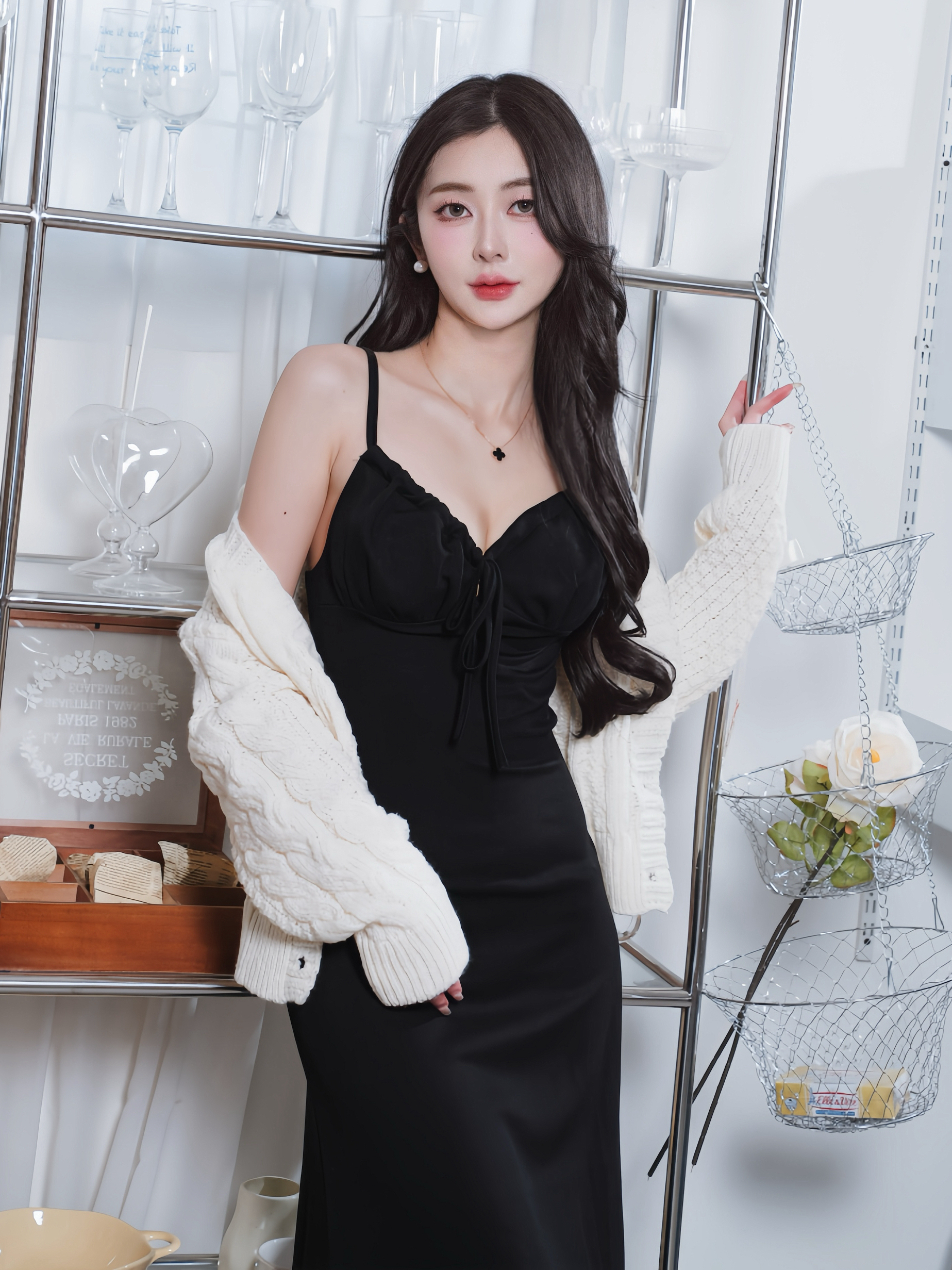 🤍麻花針織外套＋長洋裝兩件式（黑色均碼）