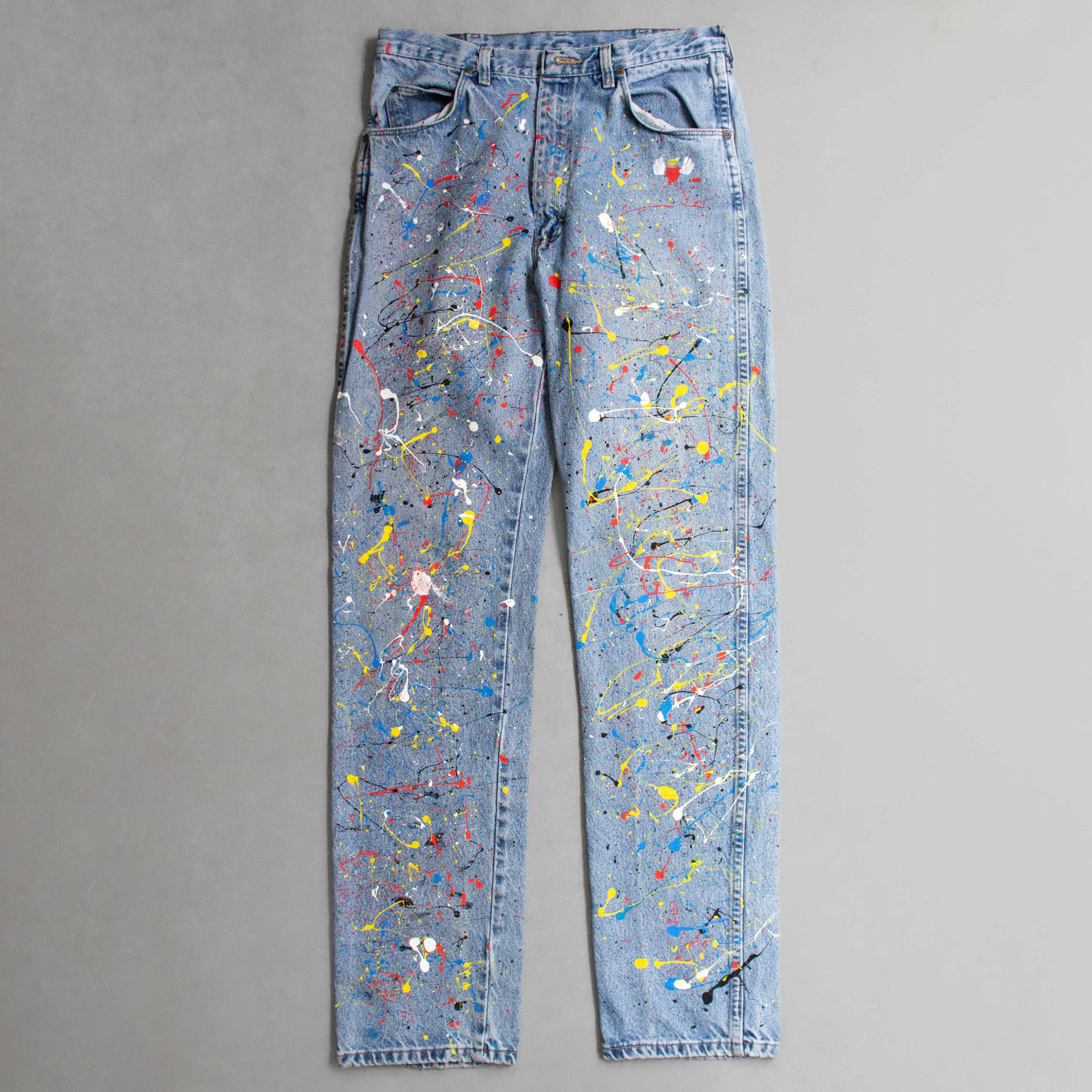 VINTAGE WRANGLER DENIM PANTS 美國製 潑漆 錐形 牛仔 丹寧 長褲 B