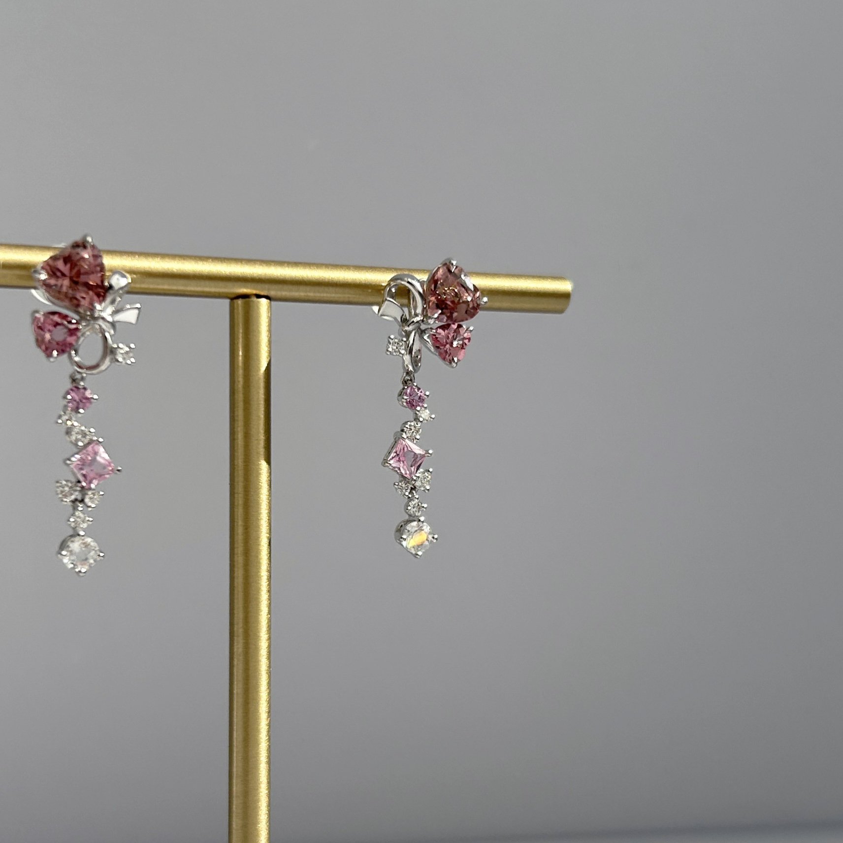 【訂製】心形碧璽蝴蝶結18K耳環