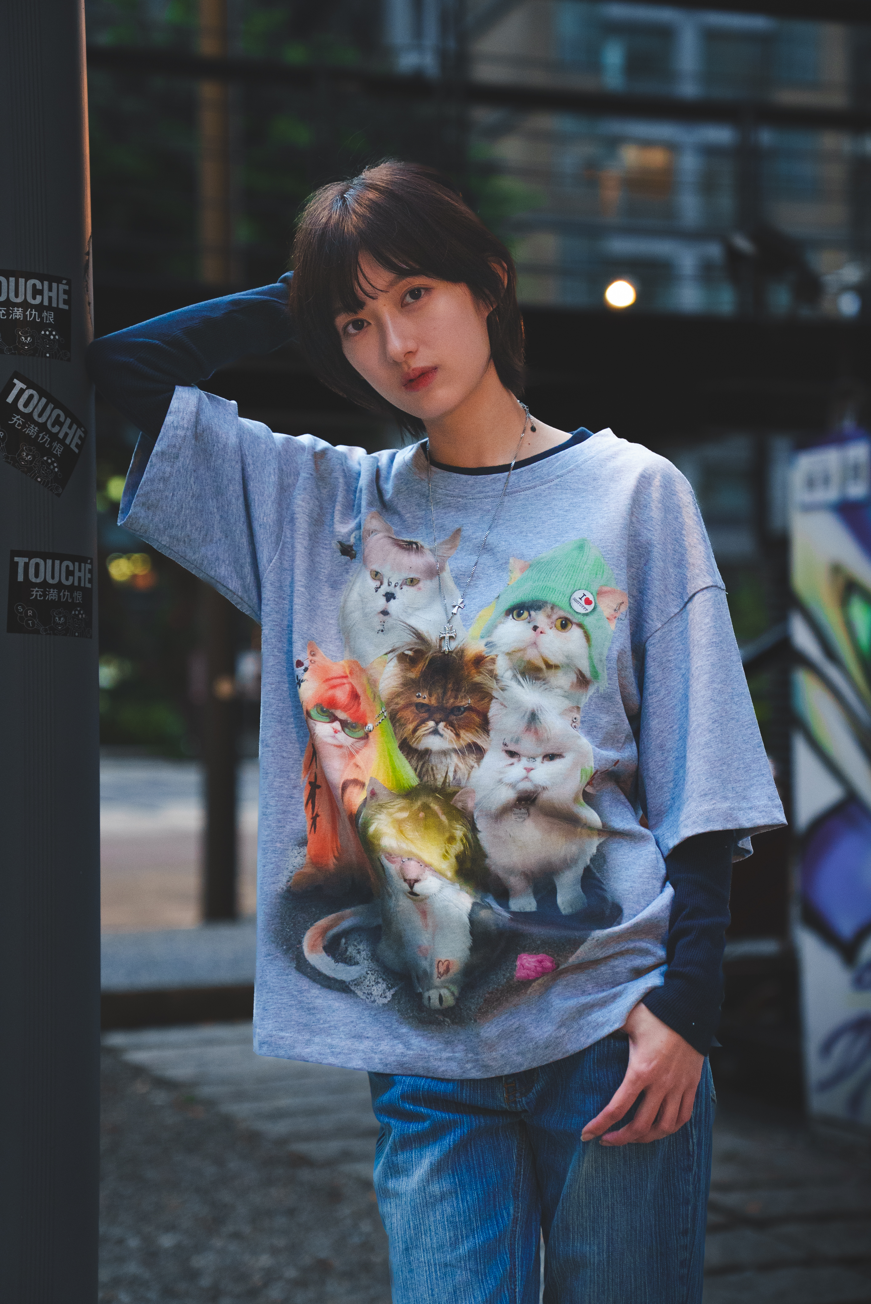 【Focus Store】現貨秒發 SSSTUFFF Punk Cat Tee "Heather Grey" 燕麥灰 龐克貓咪 短袖