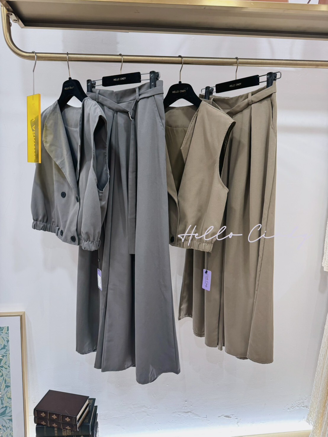 B02075 英倫風衣式背心+寬褲兩件組套裝