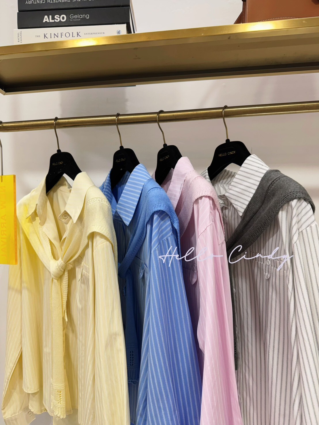 B02068 甜美款條紋襯衫/針織披肩組