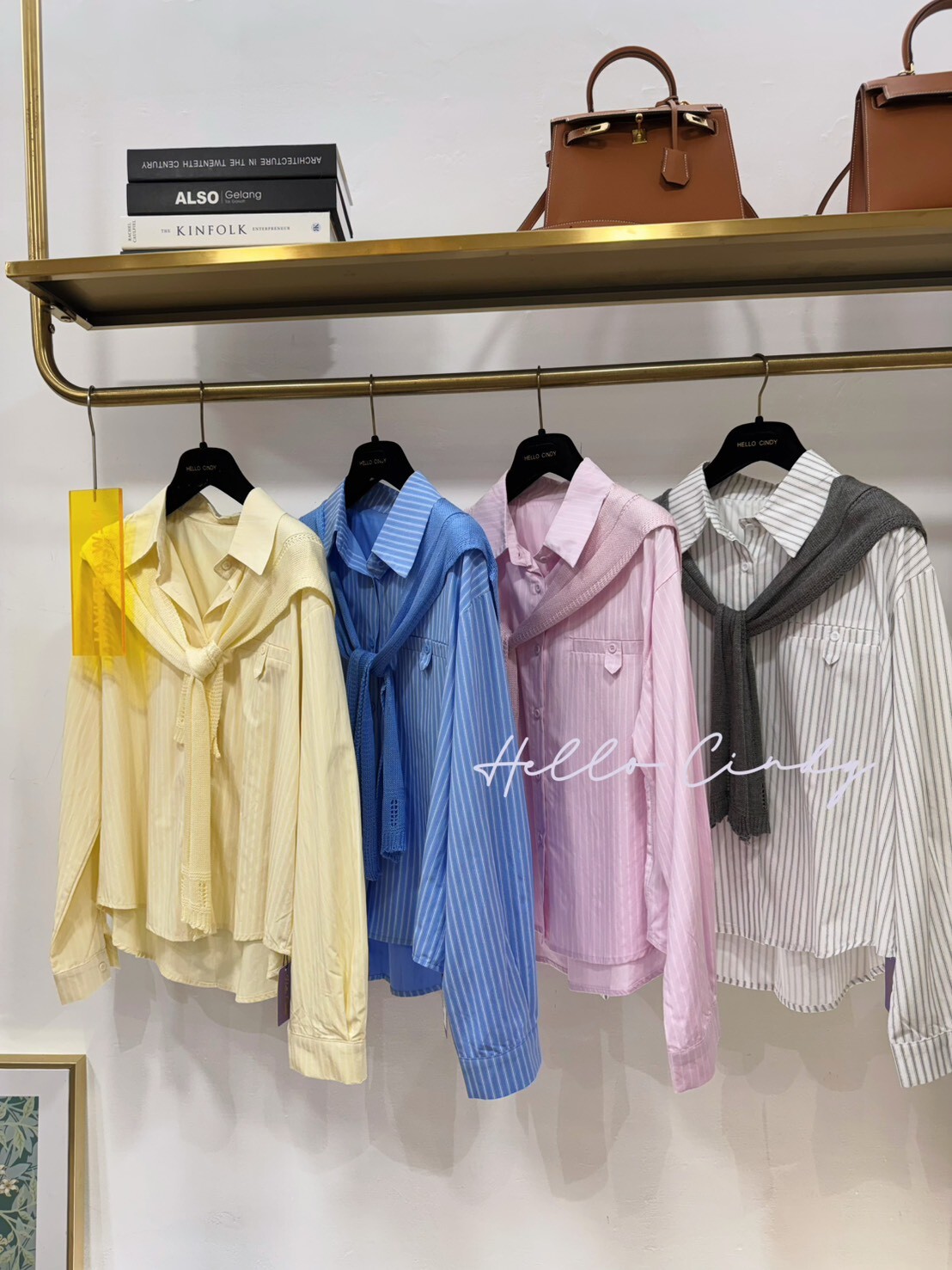 B02068 甜美款條紋襯衫/針織披肩組