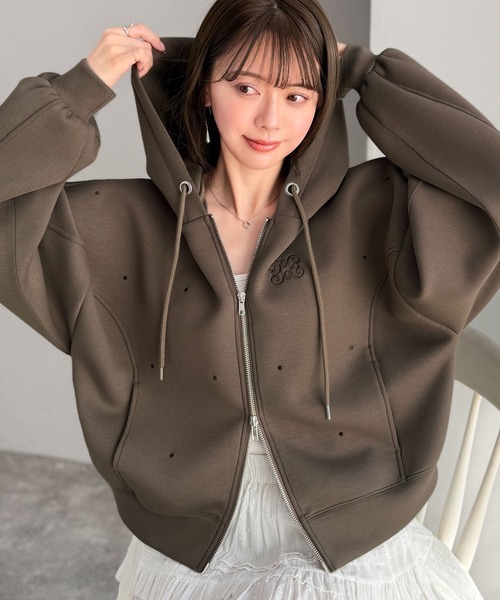 日本🇯🇵連線 Mily Bilet 圓點刺繡雙拉鍊連帽外套 點點 寬鬆 短版 雙拉鏈 連帽 外套 長袖 3色(任買兩件711免運)/預購