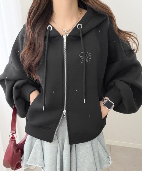 日本🇯🇵連線 Mily Bilet 圓點刺繡雙拉鍊連帽外套 點點 寬鬆 短版 雙拉鏈 連帽 外套 長袖 3色(任買兩件711免運)/預購