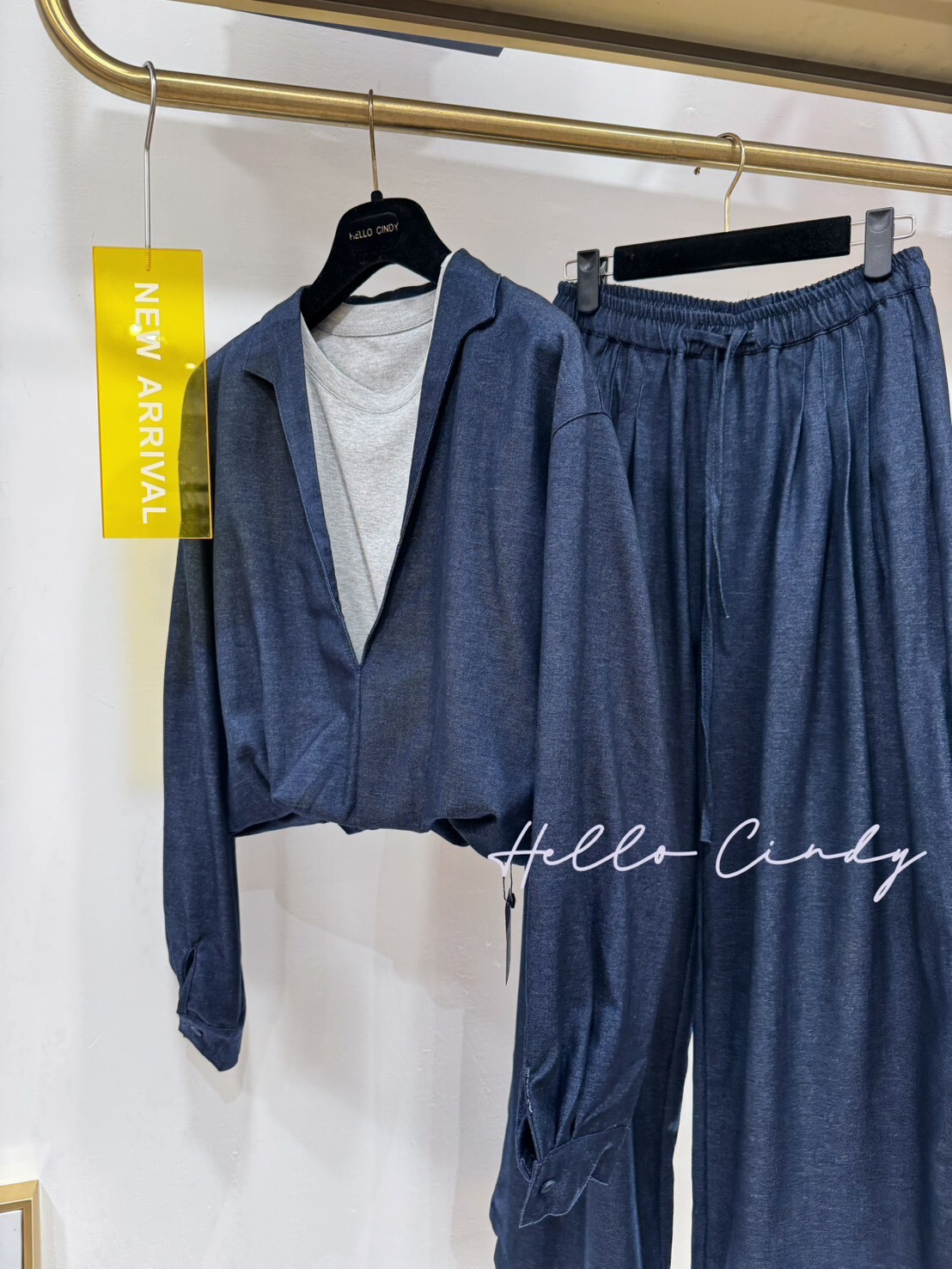 B02067 超顯瘦天絲牛仔寬褲套裝組