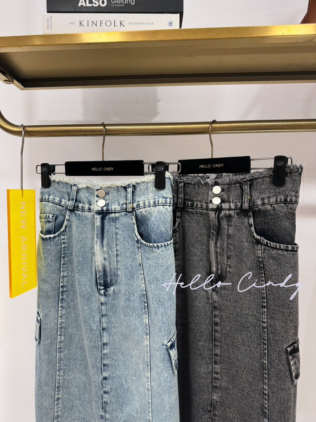 B02085 超顯瘦A字牛仔側口袋工裝長裙